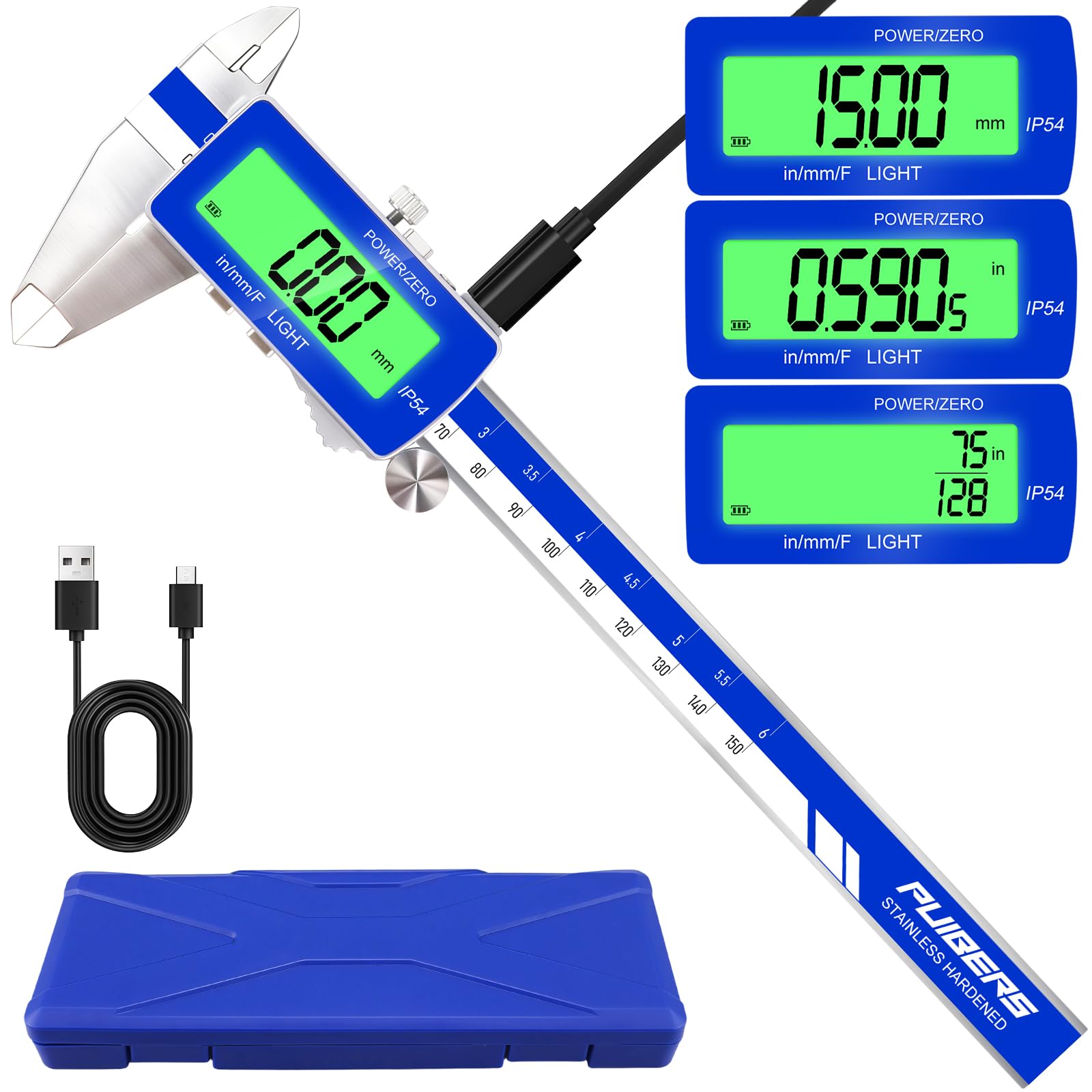 electronic calipers, IN/MM, waterproof electronic display, precise measurement.