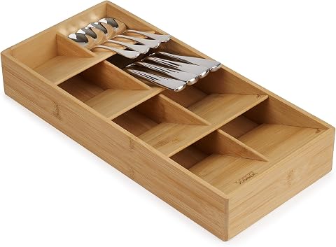 Joseph Joseph Drawer Store - Büyük kompakt çatal bıçak çekmecesi düzenleyici, 8 bölmeli, 48 parça, bambu