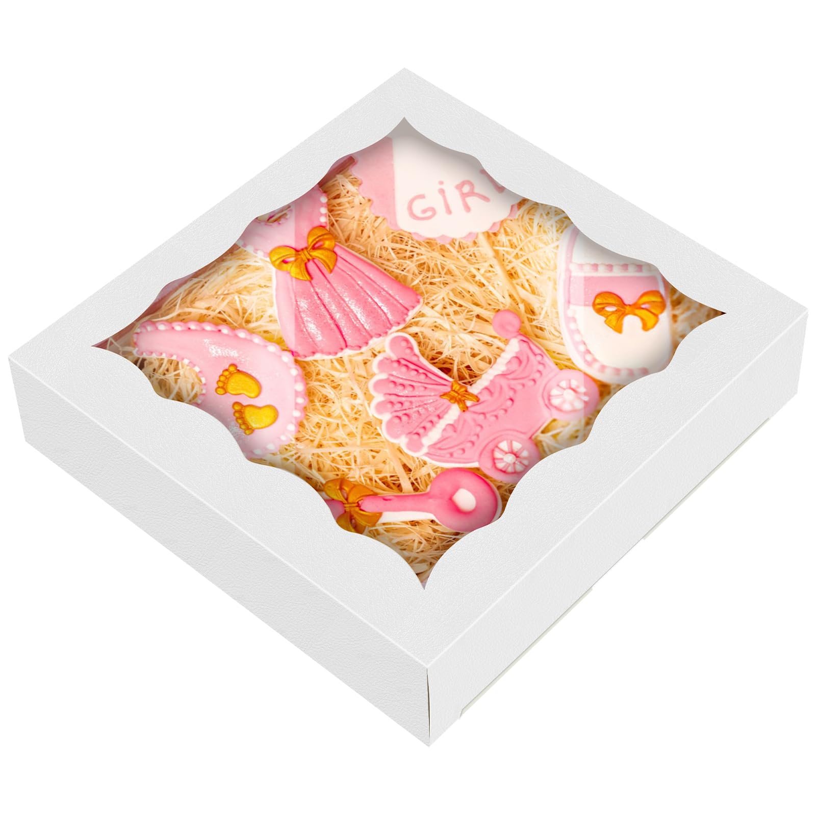 HONGFAPK 50pcs Individual Cookie Boxes 4 1/2" x 4 1/2" x 1 1/5" Inch Small Gift Boxes Mini Dount Boxes Single Treat Boxes Dessert Box for Candy,
