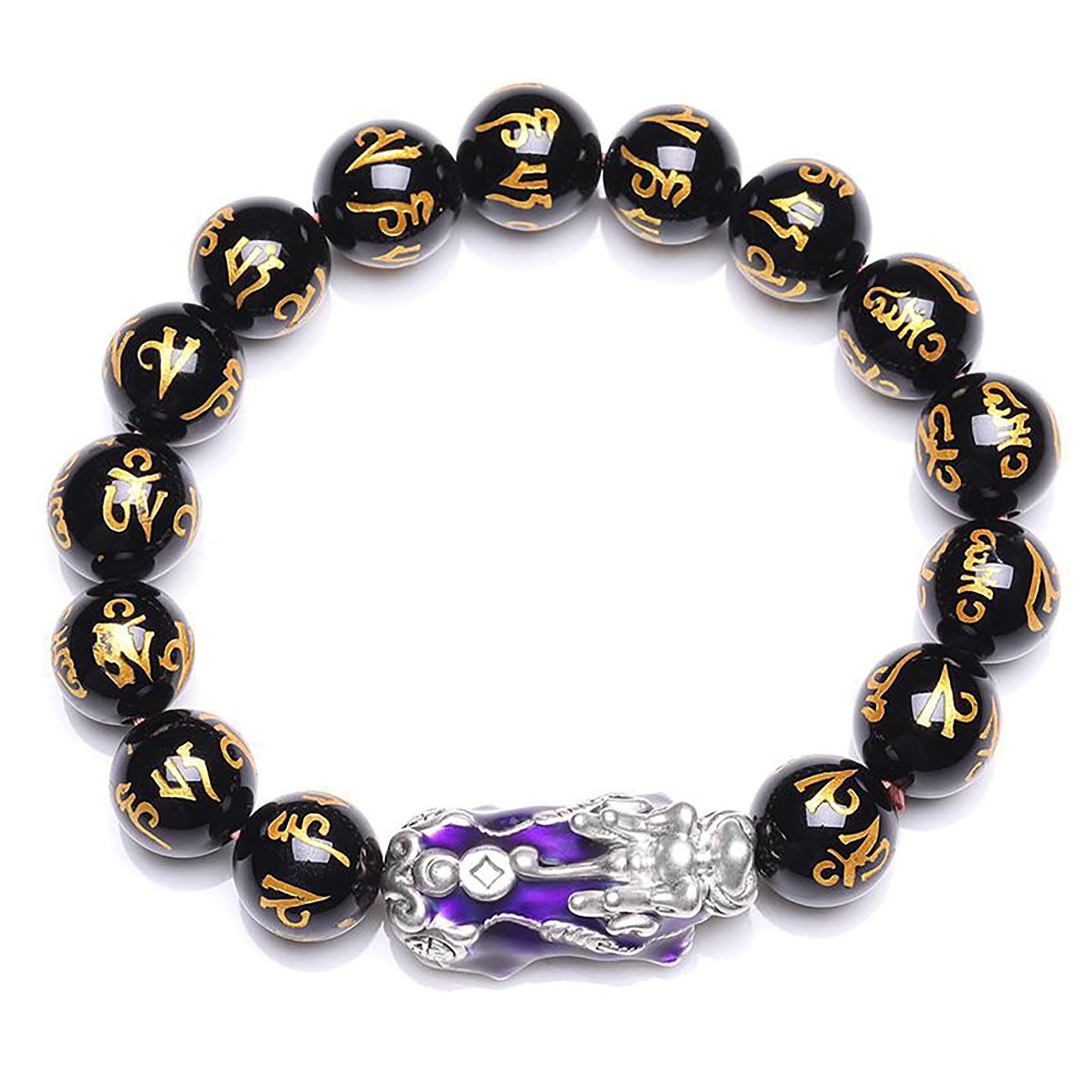 Nzpost Men's Black_12mm Black Obsidian Bracelet, Natural Agates Beads Bracelet Reiki Meditation For Ward-Off Evil Spir