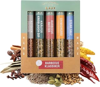 Laux Grill Gewürze Geschenkbox - 5 Premium BBQ Grill-Gewürze - Hochwertiges Salat & Grill Zubehör - Ausgefallene Geschenke für Männer & Frauen - Geschenk-Idee zu Ostern