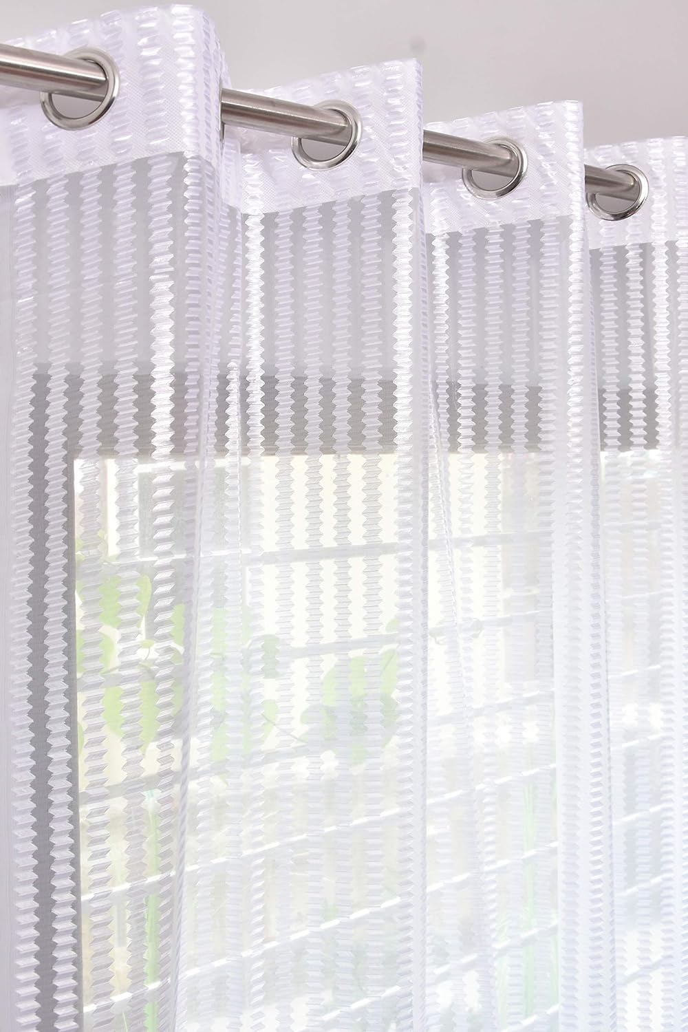 Premium Polyester Zigzag Net Sheer Transparent Curtains Pack of 2 for Window and Door Curtains 8 Feet Long Set of 2 (4 Feet x 8 Feet, White)