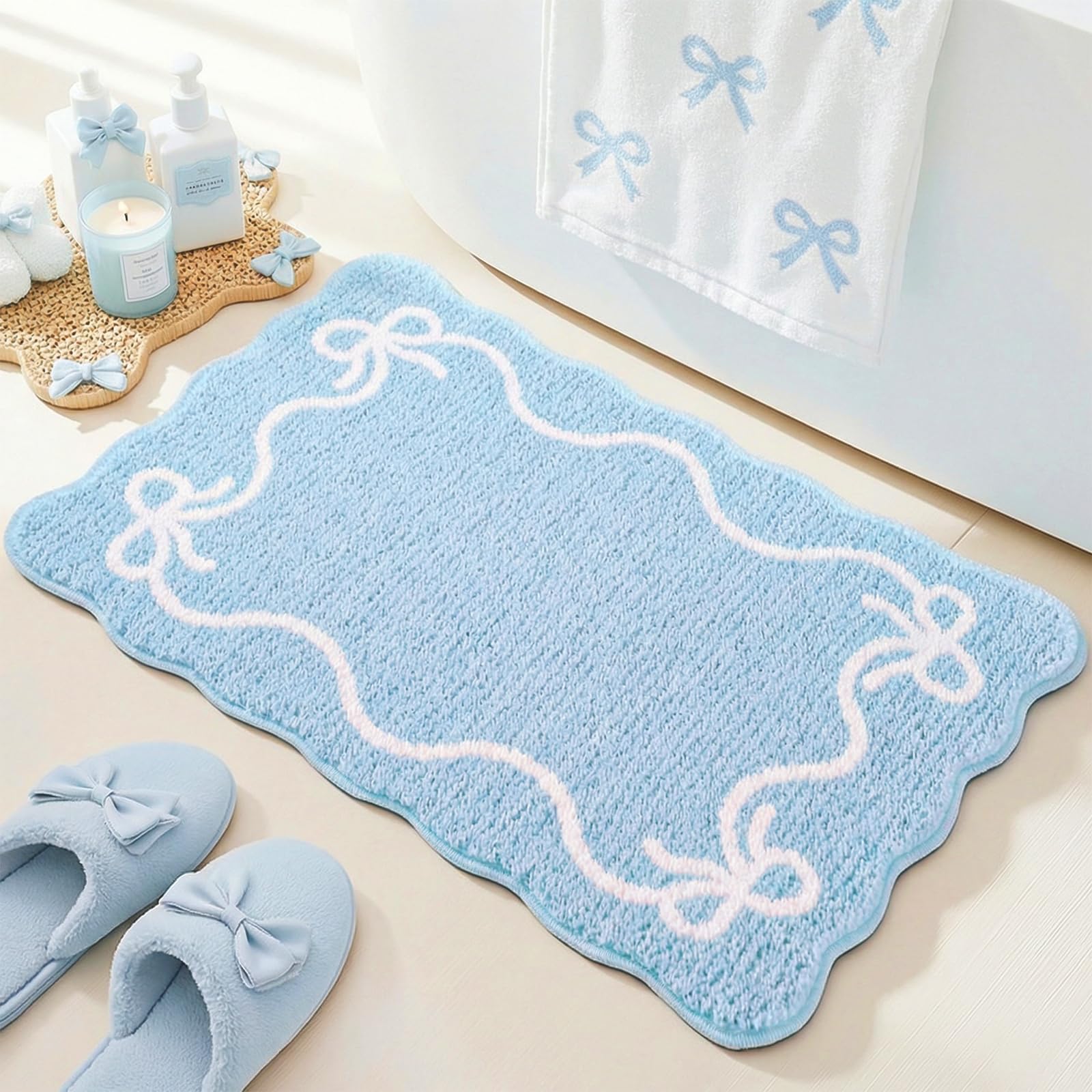 Mocsicka Blue Bow Bath Mat