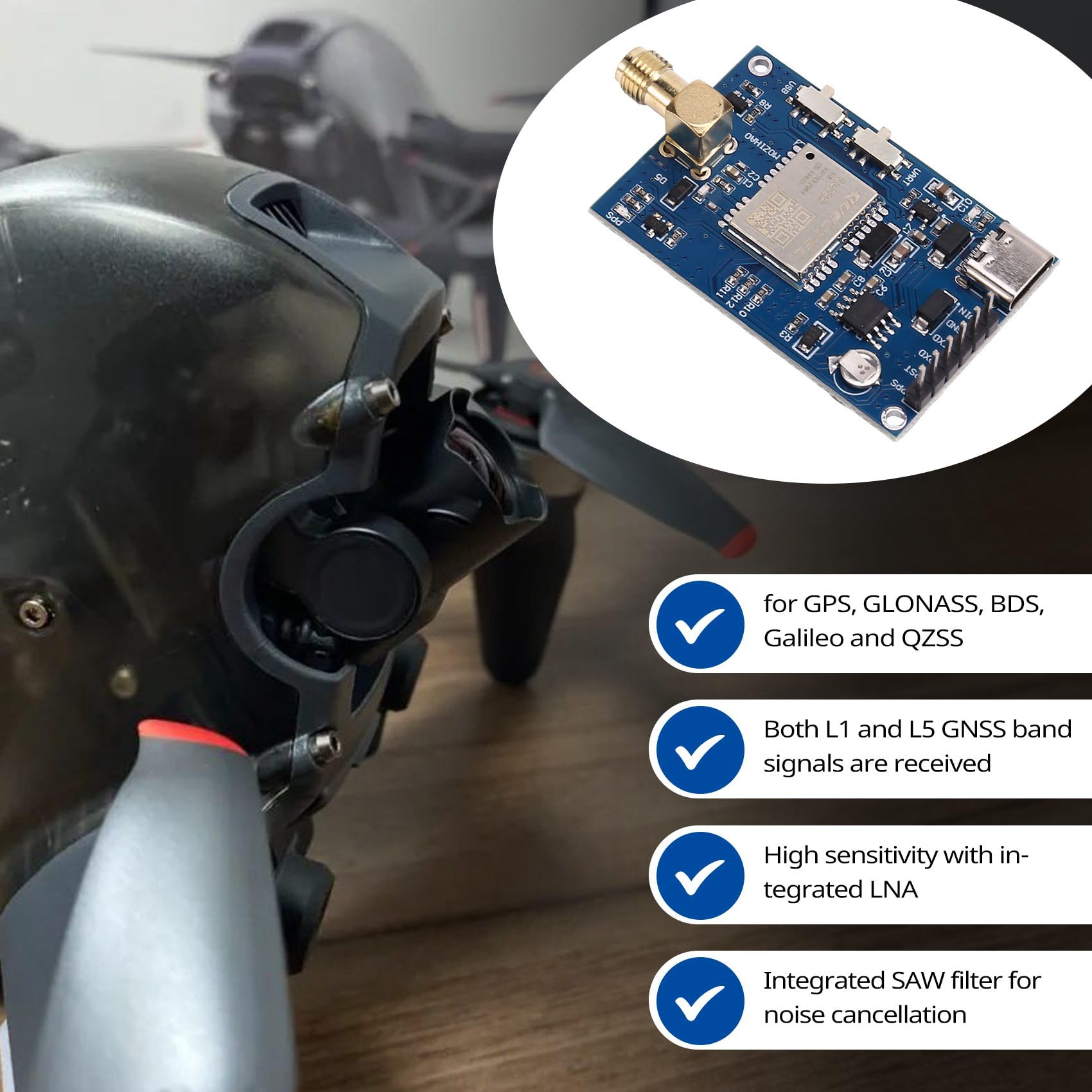 Quectel LC29HEA Módulo RTK de Centimétrico de Alta Precisión 10 HZ Drone Control de Vuelo Estación Móvil Diferencial GNSS