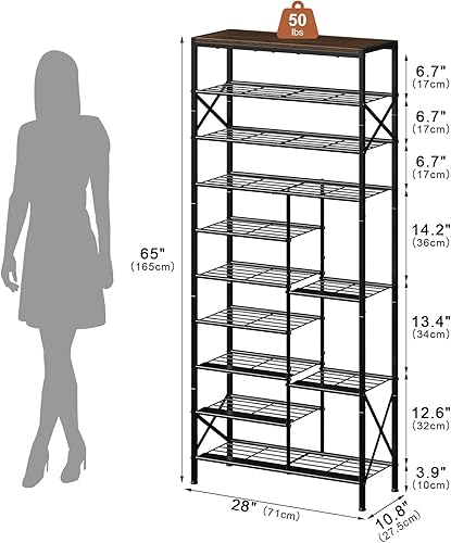 Miniatura 3 de Zapatero de 10 niveles, organizador de almacenamiento de zapatos con almacenamiento de botas, estante de zapatos de gran capacidad con capacidad
