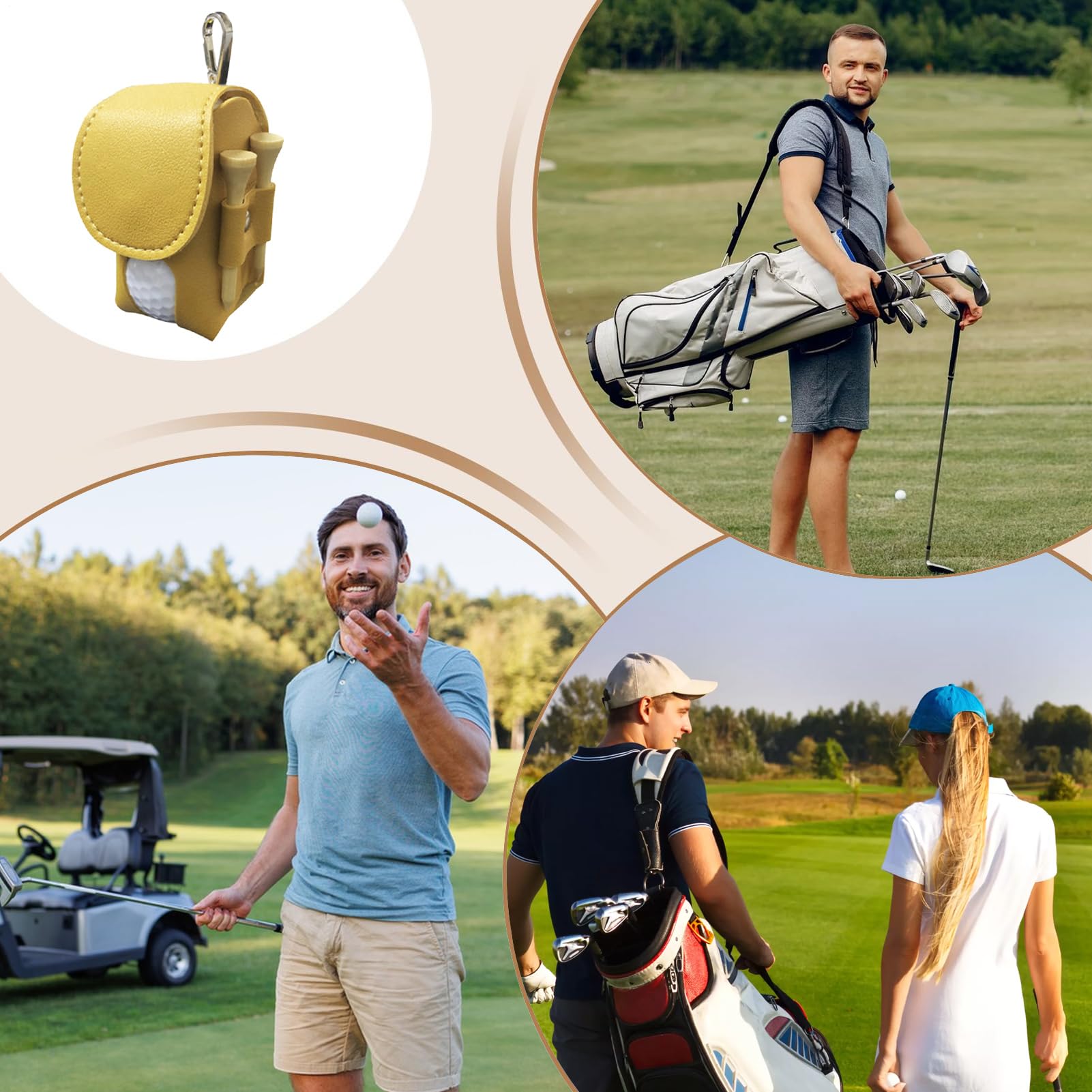 Pochette Golf Hommes Cuir PU Porte-Tees Ceinture Organisateur Balles Clip Transport