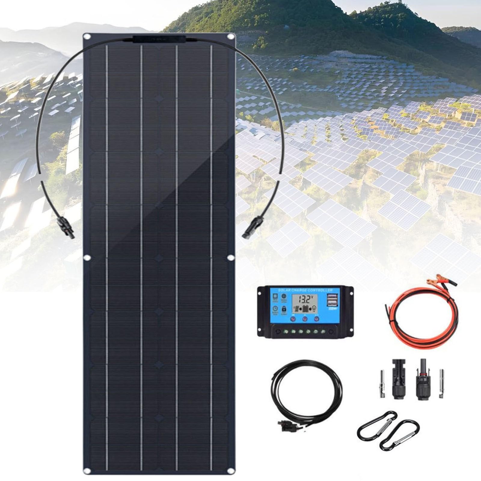 Kit de panneau solaire flexible 200 W efficace monocristallin résistant aux intempéries avec contrôleur 40 A et câble de connexion pour camping-car, extérieur, tente, caravane