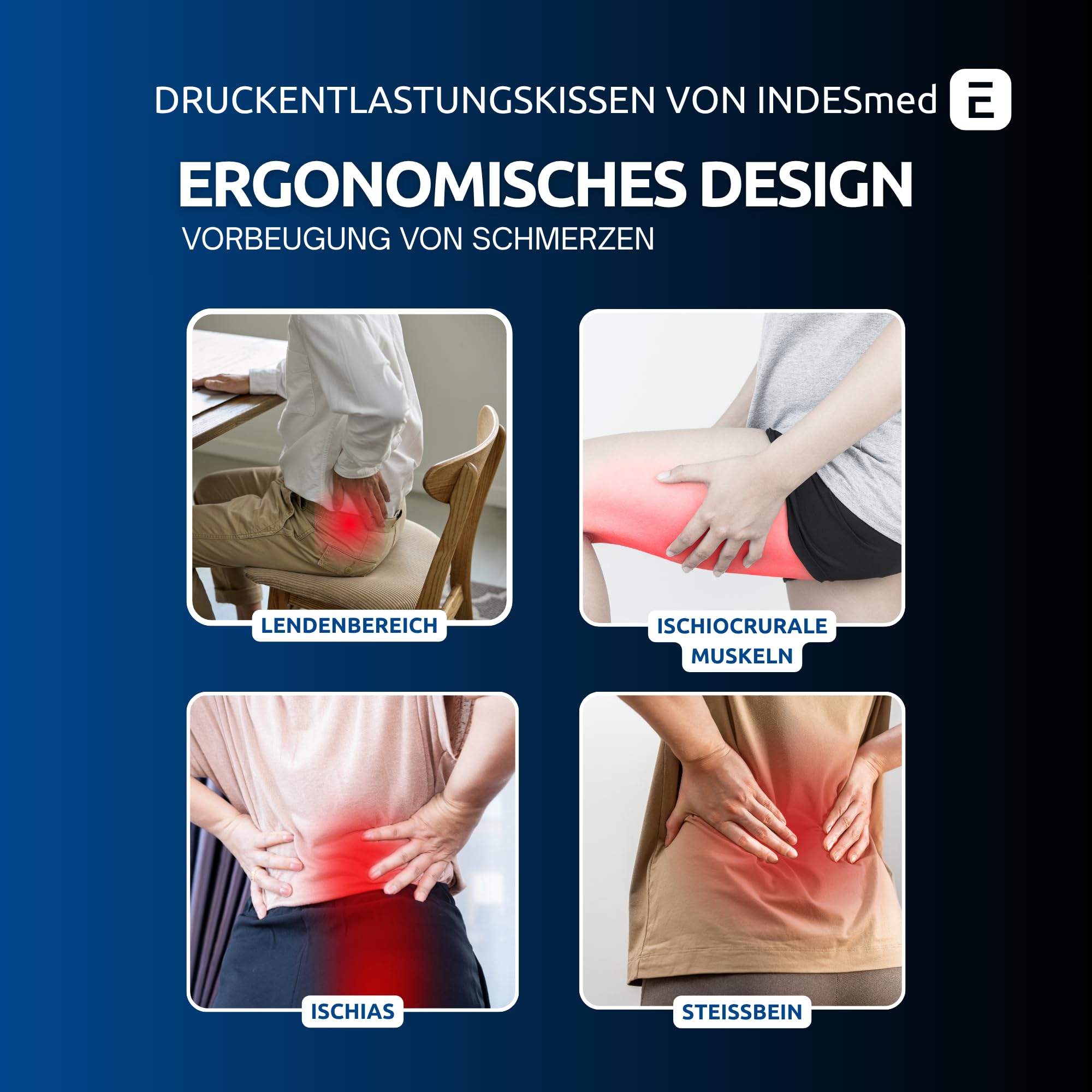 Orthopädisches Sitzkissen Gel-Memory-Foam U-Form 45x35x7 cm Premium