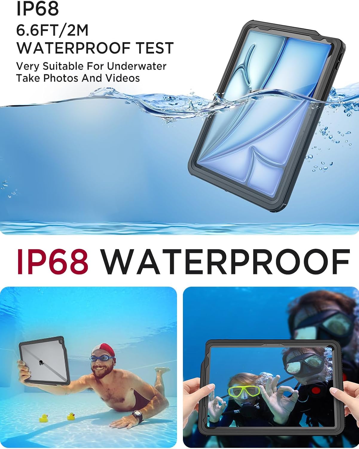 Miimall Waterproof Case for iPad Air 13 inch M2/M3/M4 2024/2025/2026, IP68 Waterproof 360 Full-Body, Built-in Screen Protector, Shockproof Dust/Snow Proof Waterproof Cover for iPad Air 13 inch