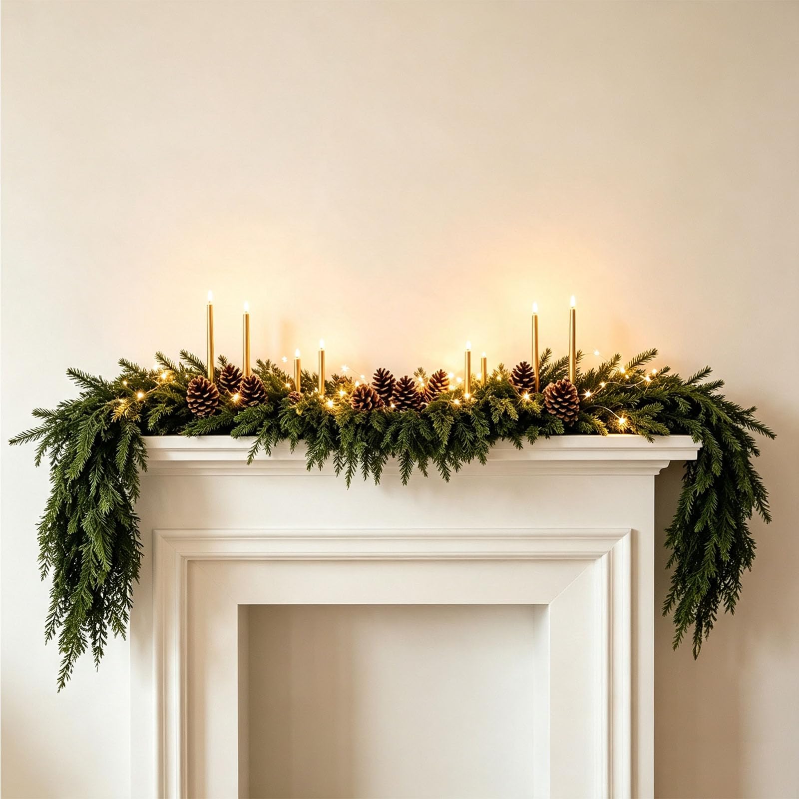 2Pcs Weihnachten Deko Girlande, 1,5m Künstliche Norfolk Tannengirlande, Weihnachtliche Türdeko & Fensterdekoration für Innen & Außen, Festliche Wanddeko