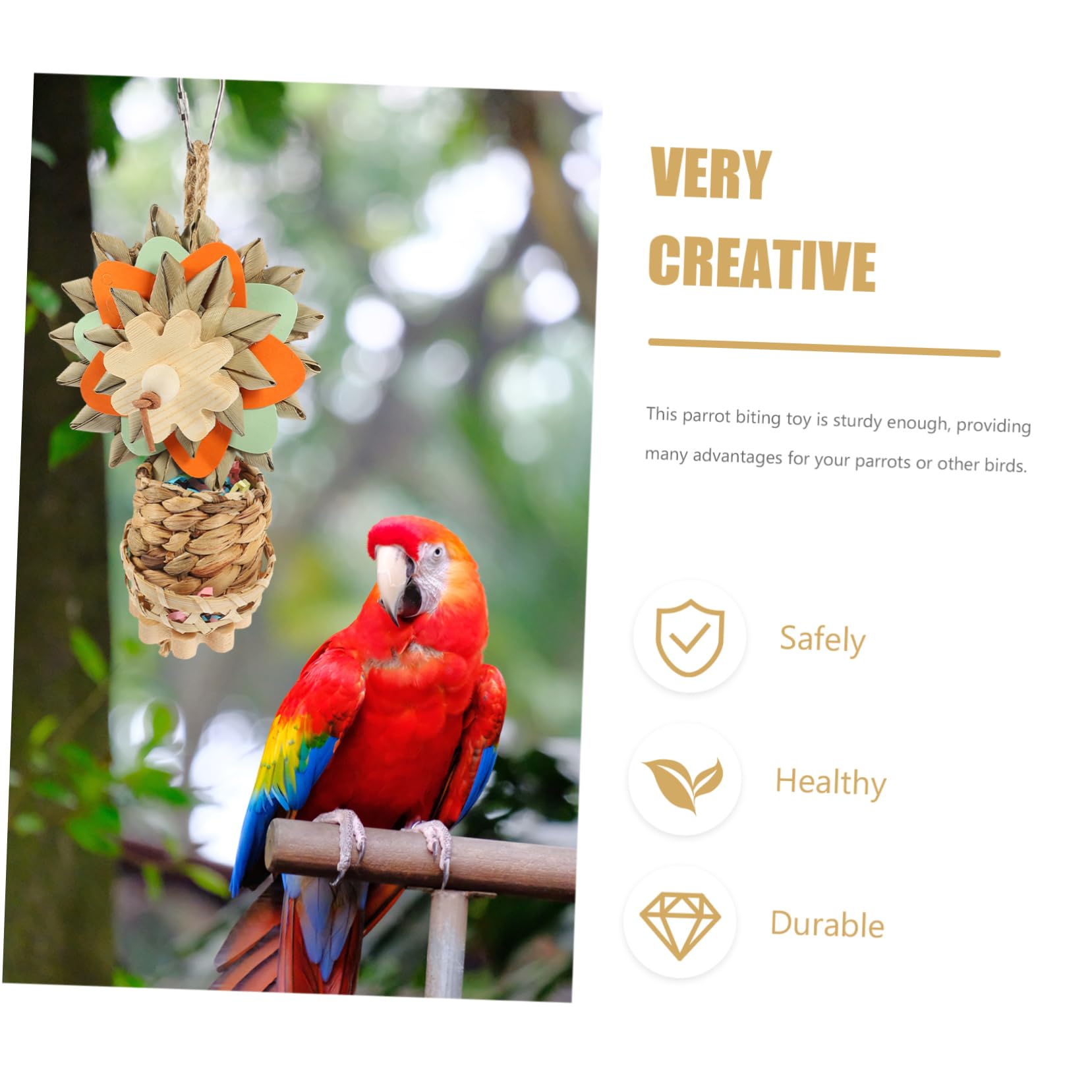 minkissy 3stücke Praktisches Vogelspielzeug Aus Naturmaterialien Bissfestes Papageien-kauspielzeug Für Wellensittiche Hängespielzeug Für Vögel Mit Multifunktionalem Design Bunten