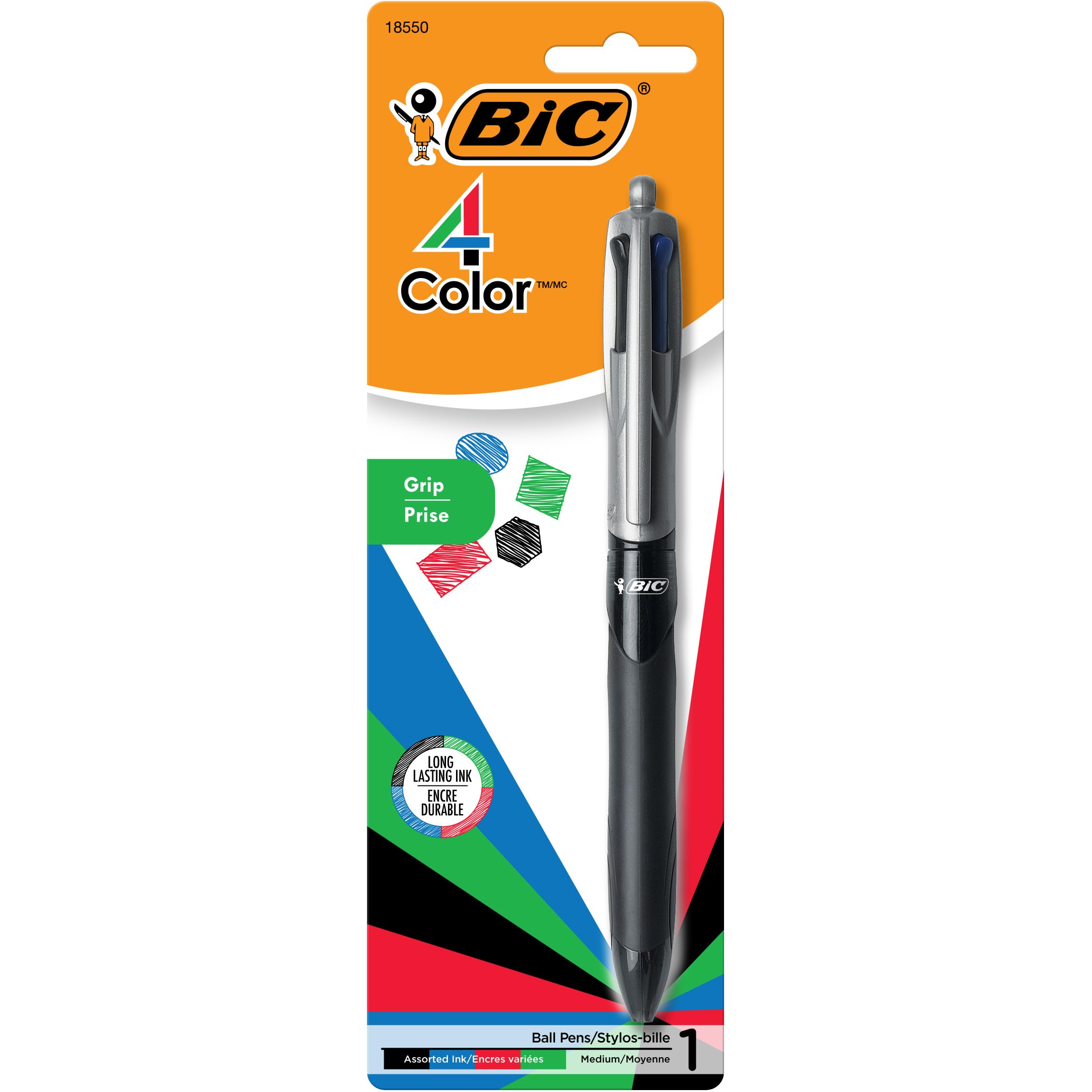 BIC 4-Color Grip Ball Pen, Multi Color
