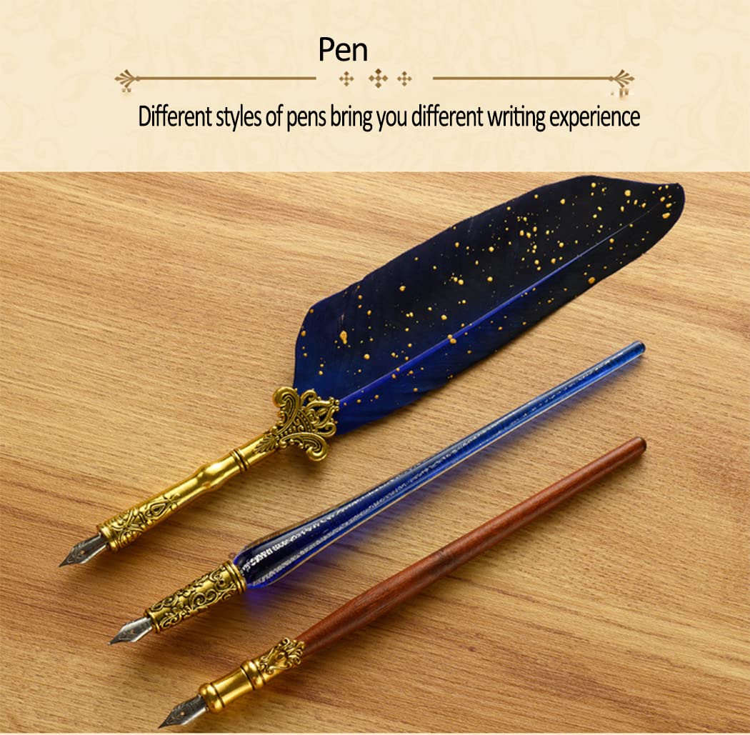 XIAOYU Set di penne per calligrafia antiche e penne a penna per principianti, penna per calligrafia, in legno, per scrittura, disegno, firma, matrimonio, compleanno, verde