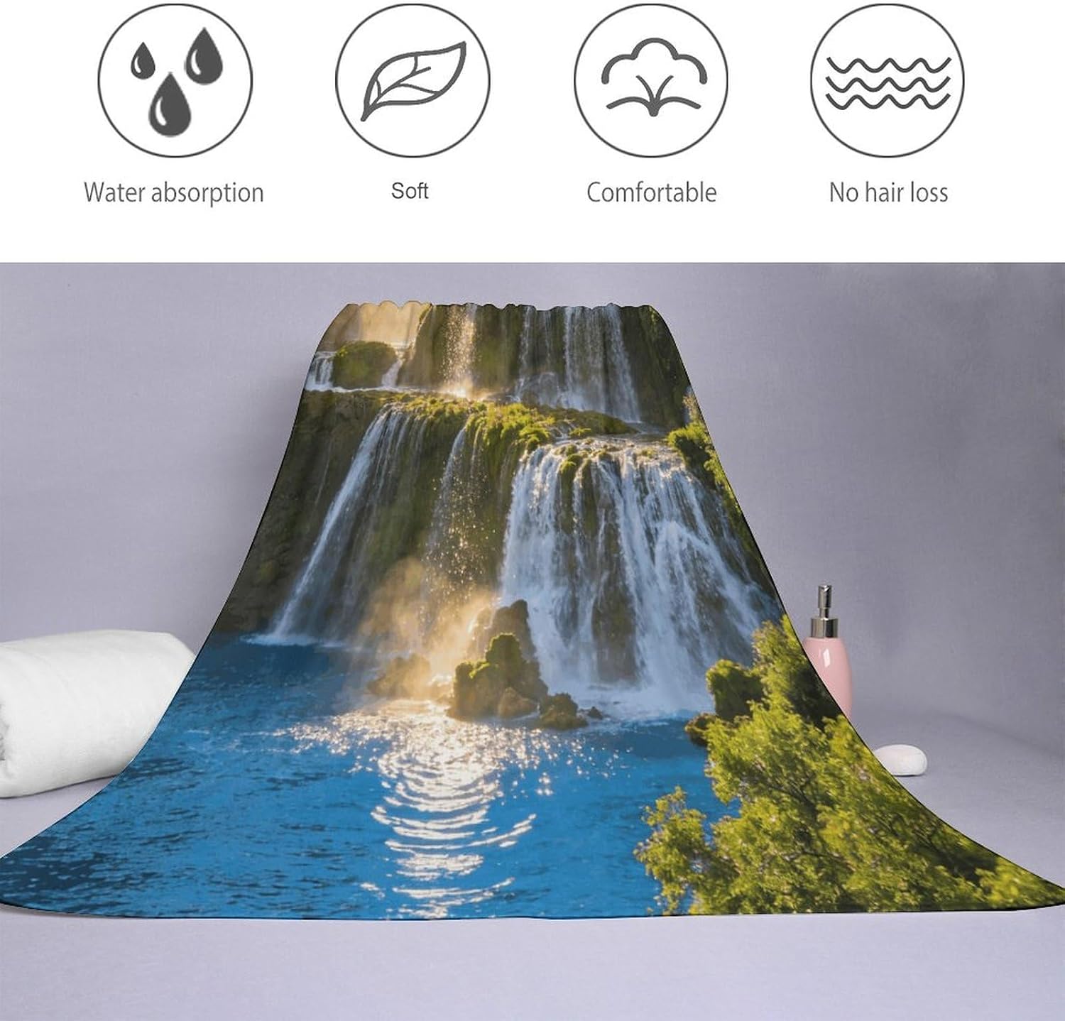 Water Fall Bath Towel, Highly Absorbent & Quick Drying Beach Towel, Compact & Lightweight Pool Towel for Bathroom, Beach, Pool, Gym, Spa, and Hotel Use