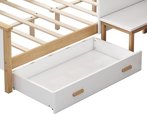 Miniatura 232 de Cama de casa de tamaño individual con 2 cajones, marco de cama de madera y barandilla de seguridad. Ahorra espacio, ideal para el dormitorio de un