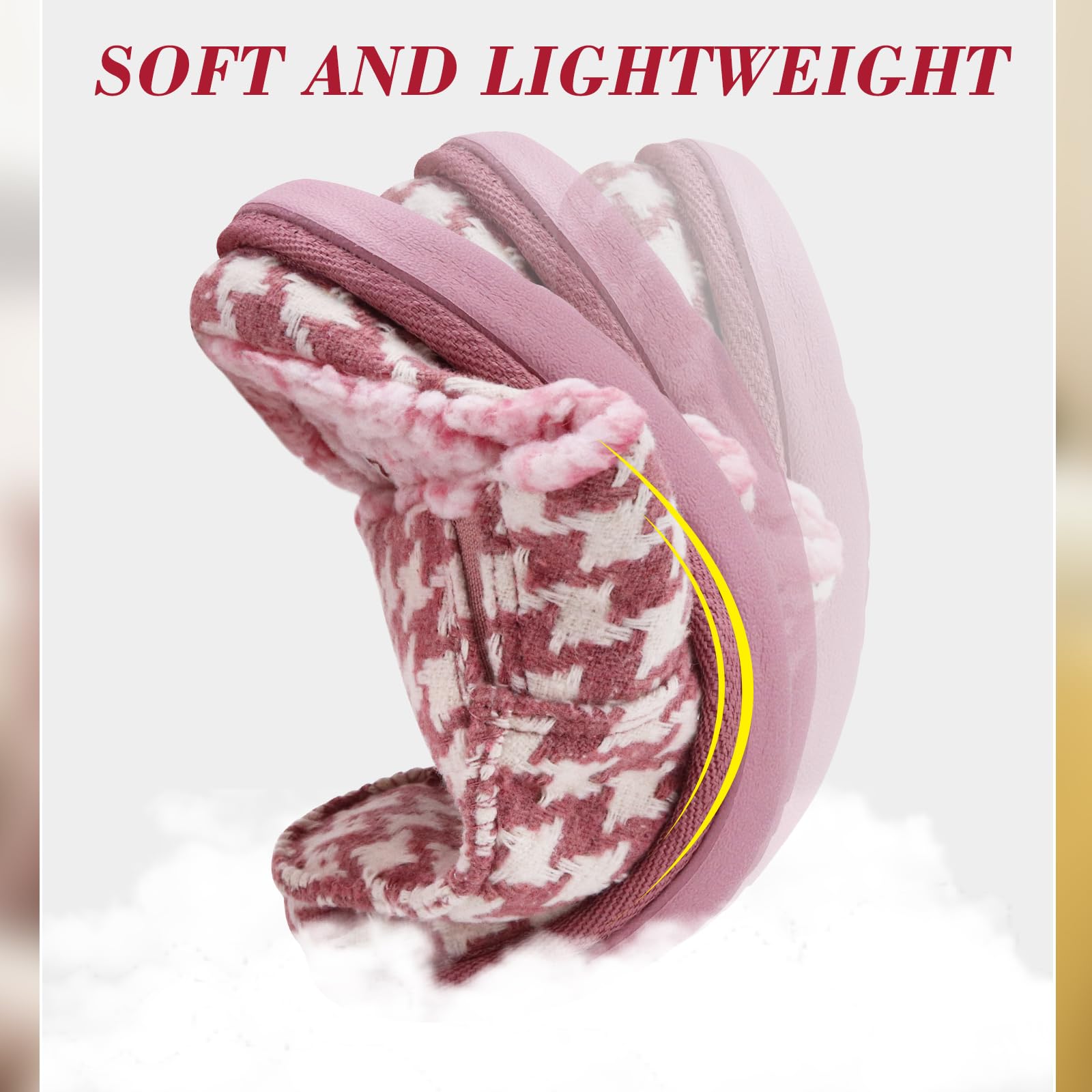 ONCAI Pantofole Donna Peluche Tessuto di Lana Houndstooth Misto Cotone Morbido Memory Foam Comode Plaid Pelliccia sintetica Ciabatte da casa Interno Esterno Tappetino Yoga Suola di Gomma Taglie 35-42
