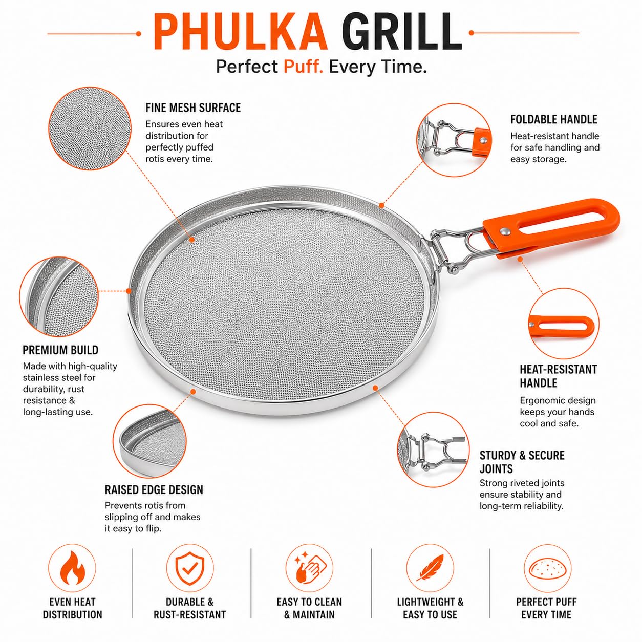 TAZLYN pulka grill for gas stove grill phulka grill tawa jali for kitchen cooking steel papad jali for gas stove mesh brinjal roaster for gas griller roti grill basket pulka pan roaster PACK OF 1 3