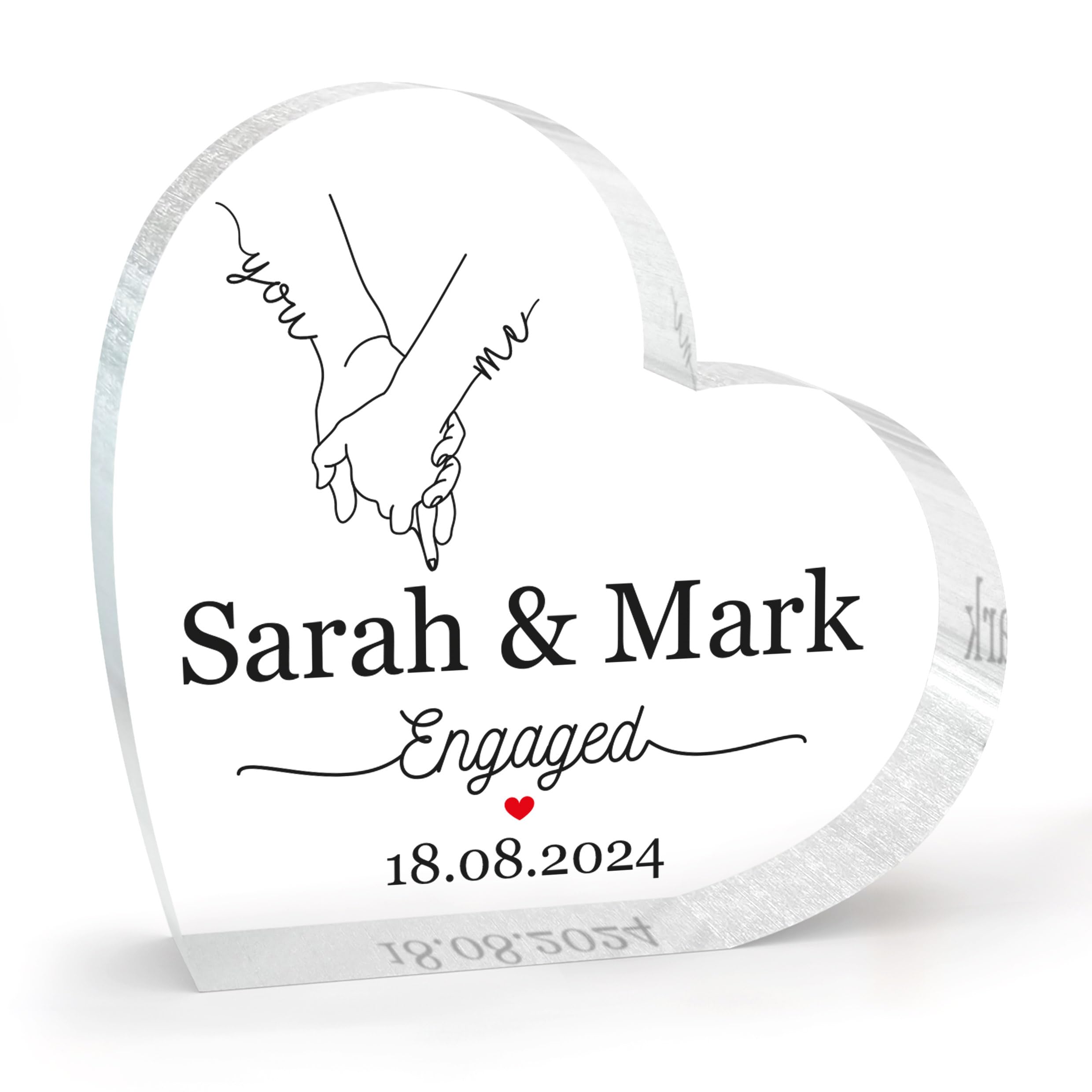 Engagement Gift For Couples Friends Her Him, Personalised Gift For Engaged Couple, Engagement Date, Acrylic Clear Block Keepsake With Grey Bag