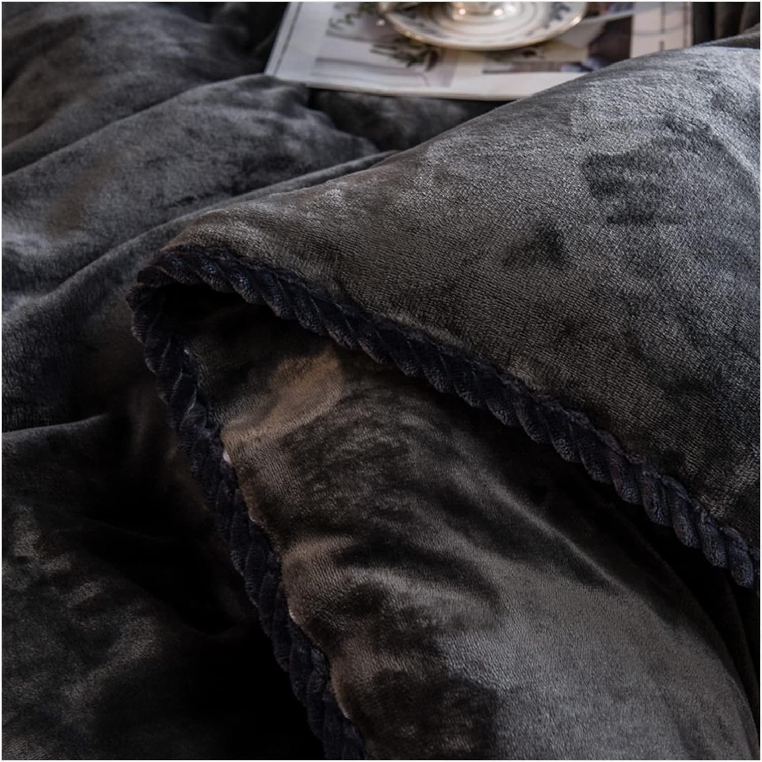 ホームテキスタイルダークグレークリスタルベルベットコーラルフリースフリース冬のソフトキルトカバー(4,2pcs Pillowcase