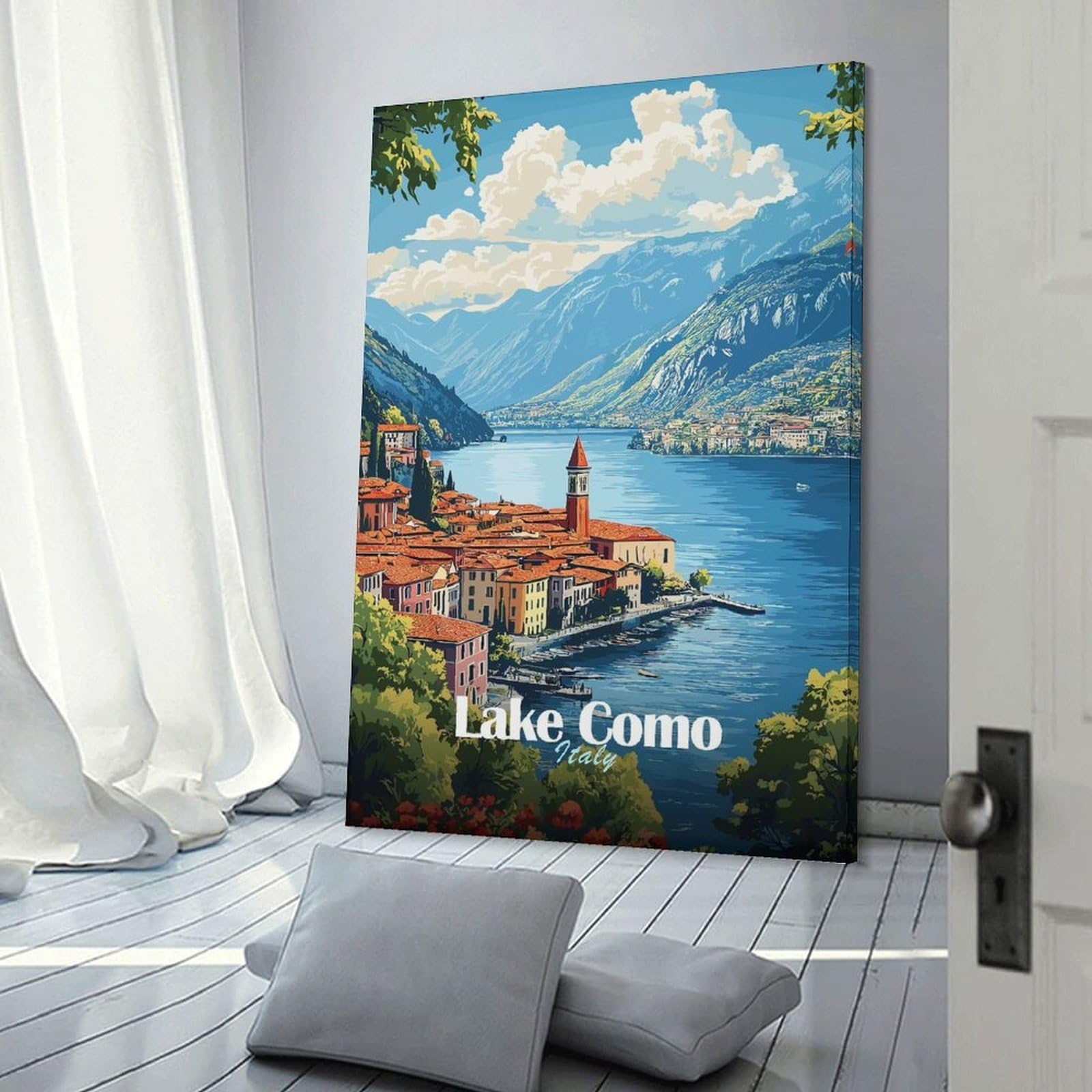 Junmoney Lake Como Italy Vintage Room Decor Wall Art 24x36inch(60x90cm), for Wall Displays, Bedrooms Or Room Updates, Ideal for Building A Coordinated Art Wall