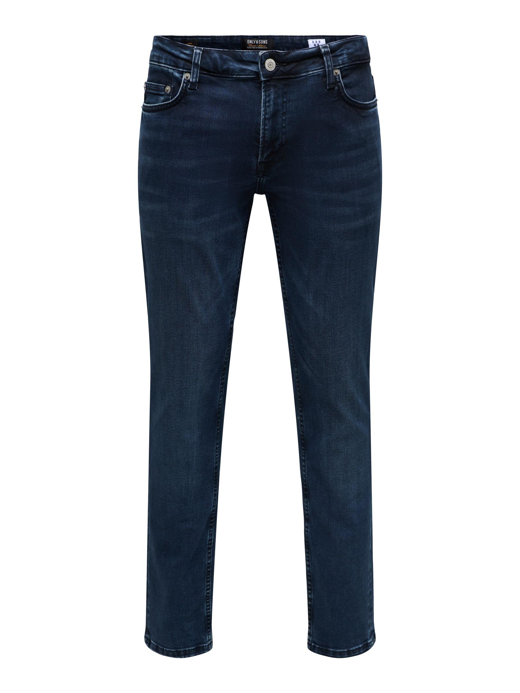ONLY & SONS Men's Trousers, Blue Black Denim, 32 W/30 L