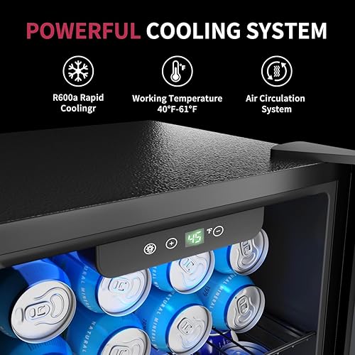 Miniatura 3 de Refrigerador de bebidas para 48 latas, mini puerta de vidrio con estantes ajustables, refrigerador independiente con LED azul para el hogar,