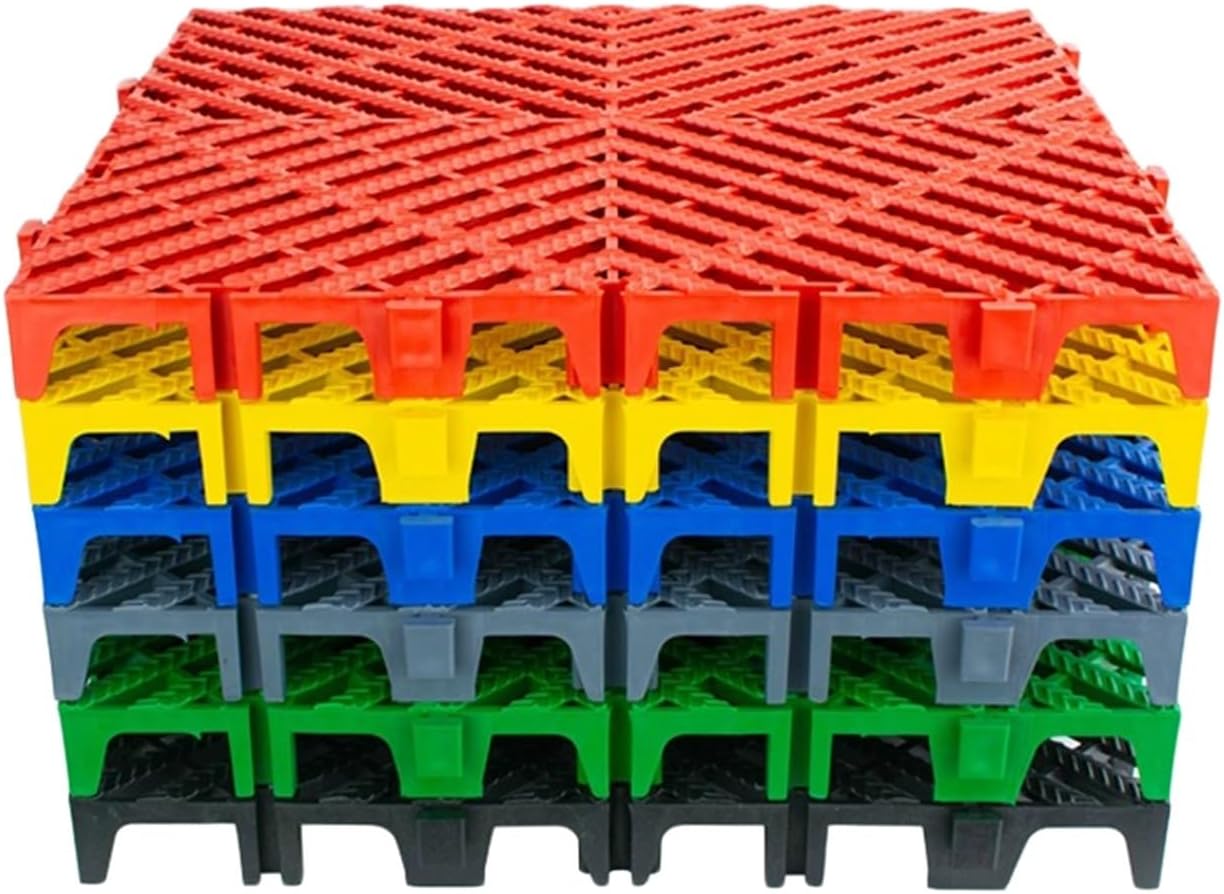 Interlocking Garage Floor Tiles, 40x40cm Skid-Proof Mats, Durable PP Cushion Flooring, 11023 lbs Load Capacity, 4 Pieces, Green - Ideal for Workshops & Garages