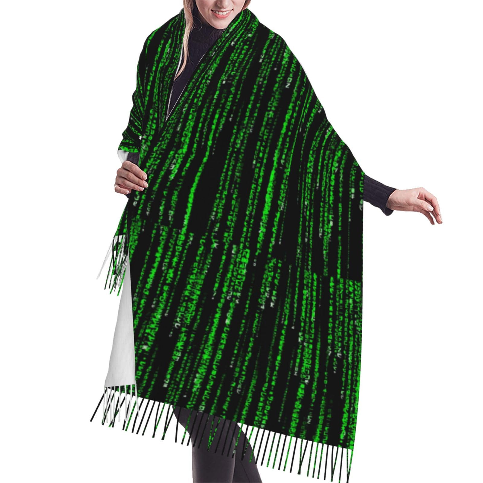 Gratka Unisex As Picture Scarf,Green Matrix, Fringed Scarf Large Warm Soft Cashmere Feel Shawls Wraps 196X68 Cm