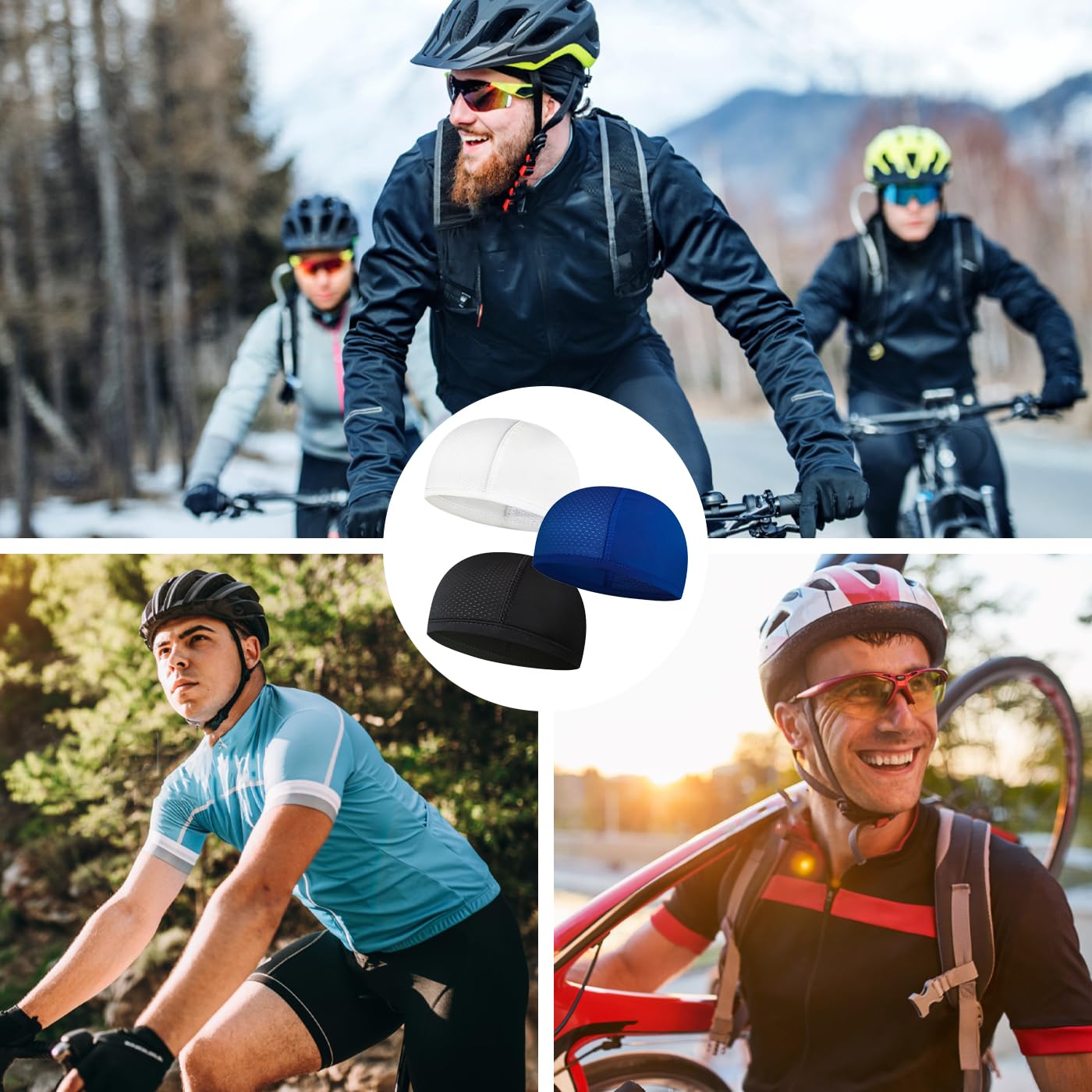SSKHE 3 Pièces Bonnet Vélo Été, Calotte Doublure De Casque Respirant, Sous Casque Moto pour Le Cyclisme, La Course à Pied, Le Baseball Et La Moto