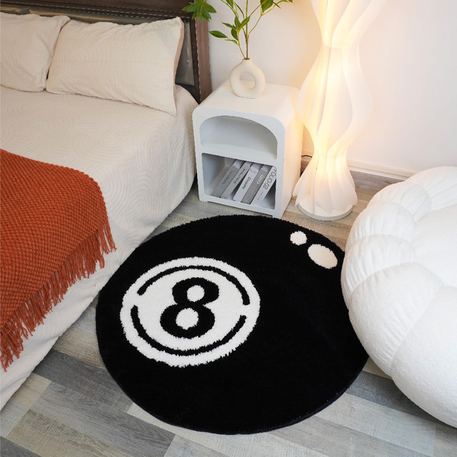 Wokii Alfombra de 8 Bolas，Alfombra Circular Negro, para la decoración de la habitación para sofá, habitación de los niños, Dormitorio Estudio Antideslizante Lavable Alfombra (Negro, 100×100cm)