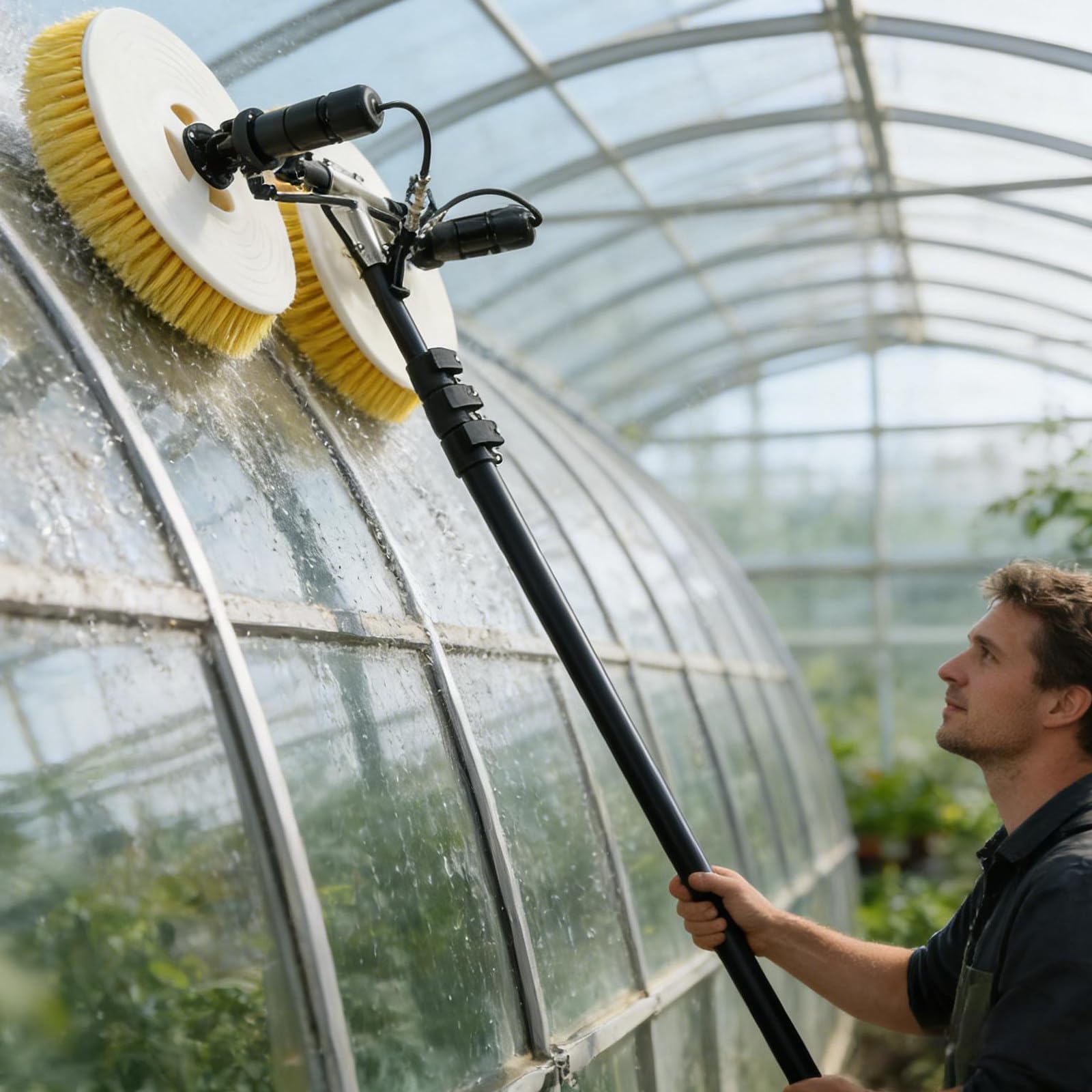 HADECOLL Solar Panel Cleaning Machine, Water Fed Telescopic Pole, Dual Head Glass Cleaning Equipment, 65Cm Brush Width, 3.5M Pole Length,Size_Name-5.5M(18Ft)