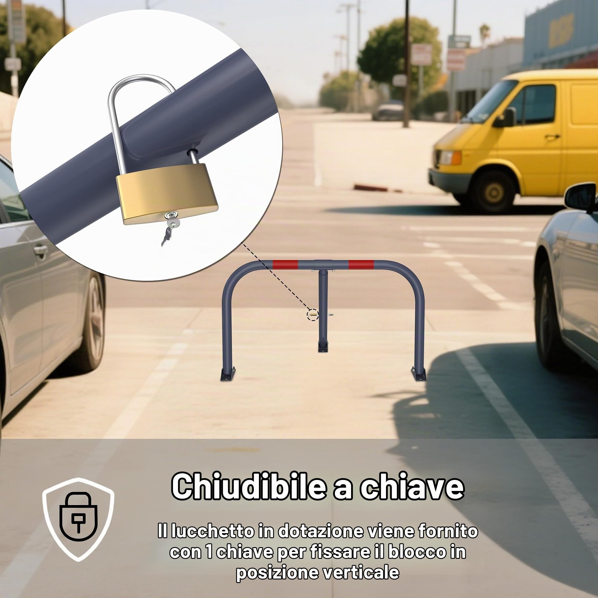 UISEBRT Blocco parcheggio pieghevole in acciaio zincato a freddo, tubo Ø 35 mm, piastra in acciaio da 2,5 mm, blocco parcheggio con serratura e 3 chiavi, pali per parcheggio privato, set da 2 pezzi