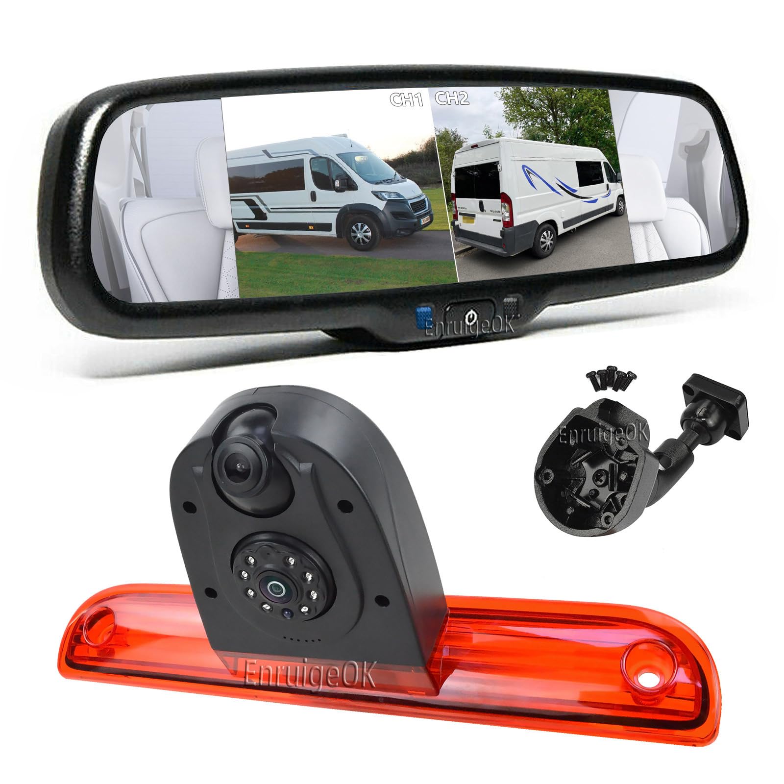 Cámara de visión trasera doble lente con luz trasera y pantalla de 6,86 pulgadas, espejo retrovisor dividido en dos partes para Peugeot Boxer, Citroën Relay, Fiat Ducato Van (2006-presente)