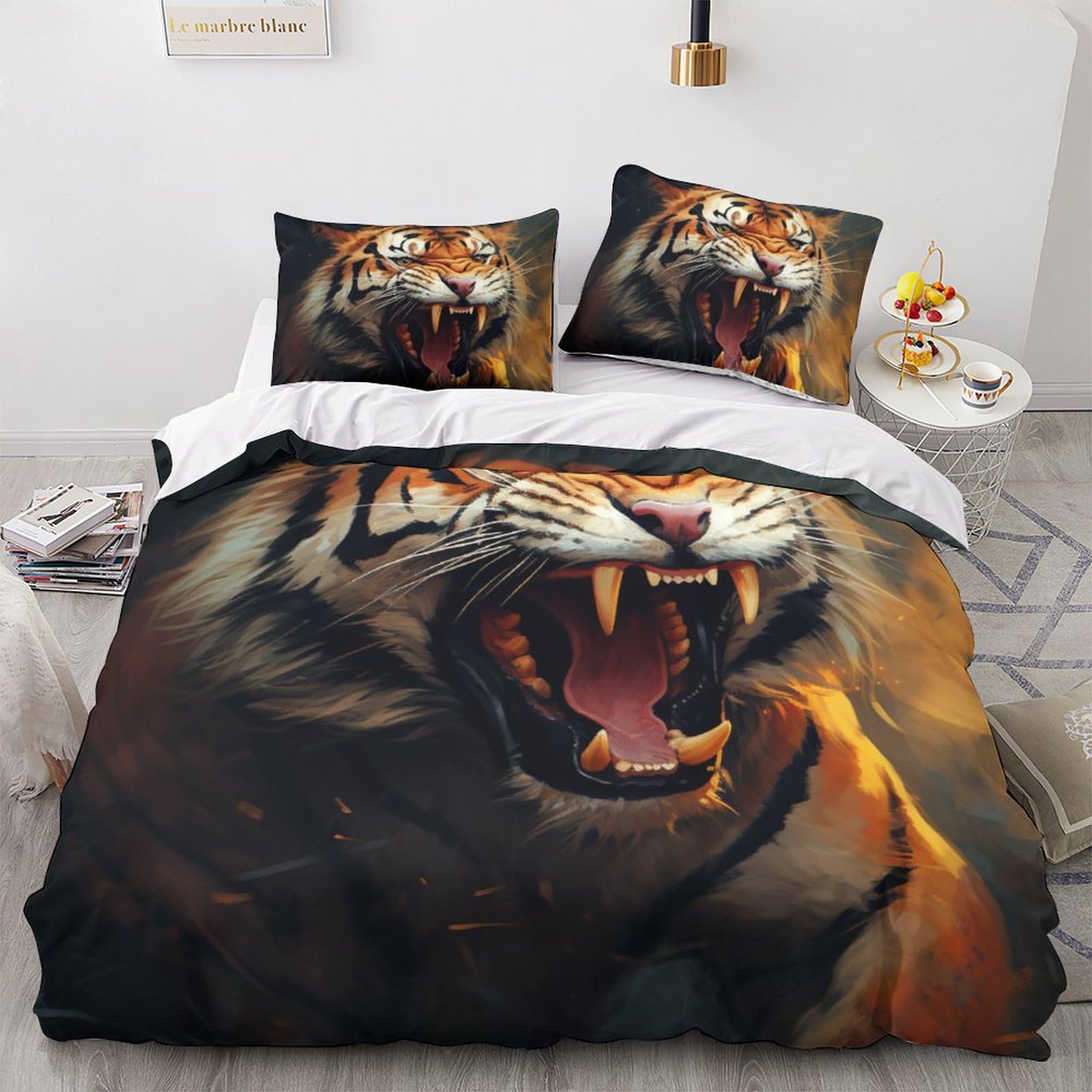 Parure housse de couette King Angry Tiger pour chambre d'ado et adulte