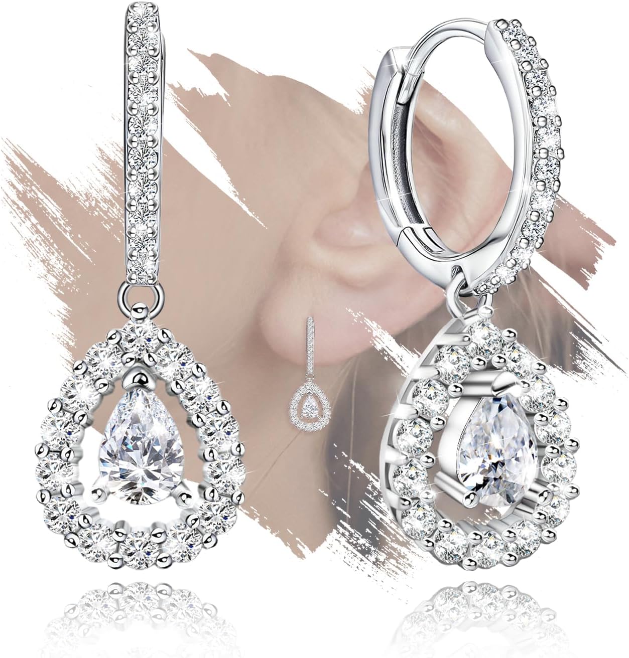 Teardrop Hoop Earrings for Women - Sterling Silver Sparkle Cubic Zirconia Loop Earring for Sensitive Ears Hypoallergenic Waterdrop Earring aretes de mujer Lightweight Dainty Jewelry Gift for Birthday