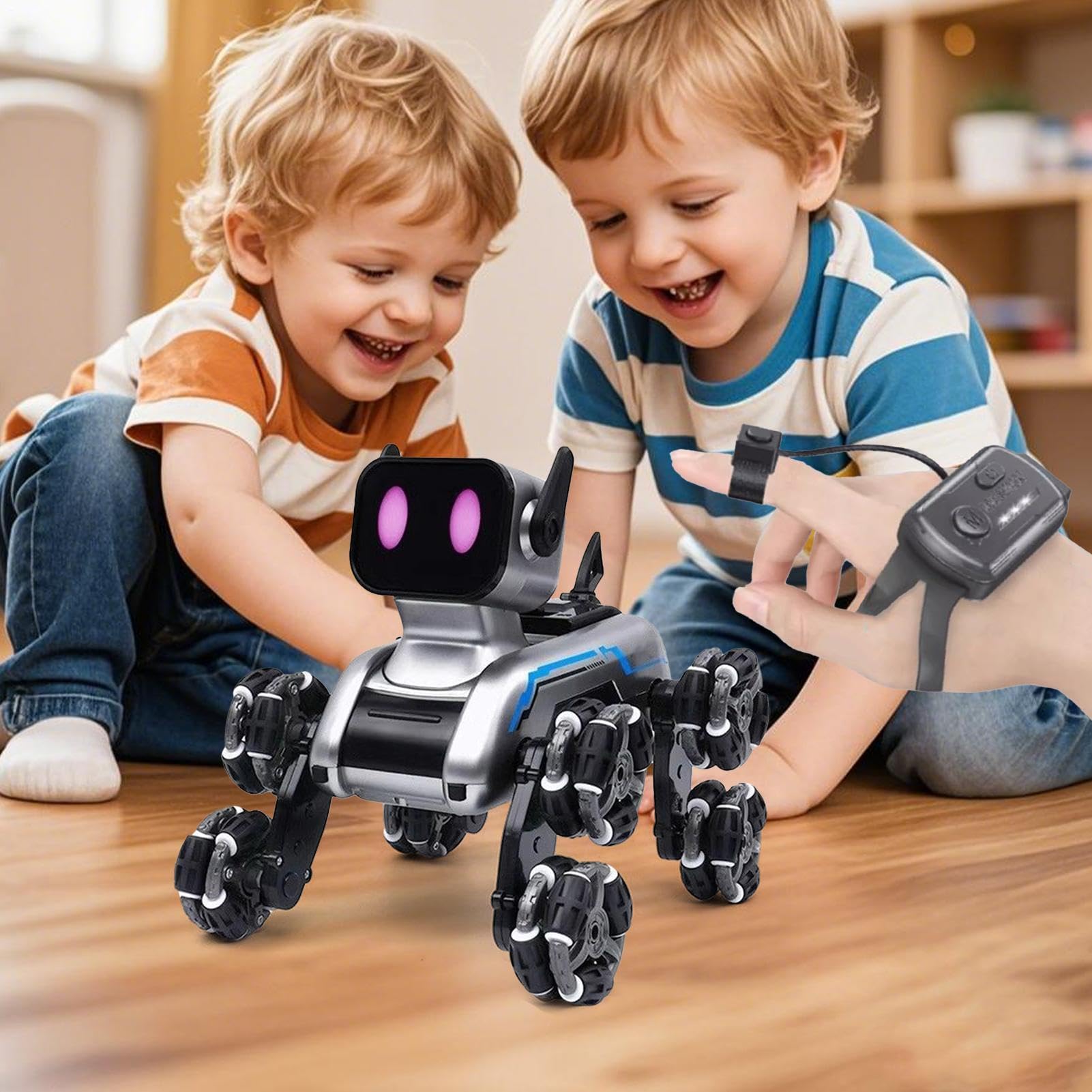 Jouet Chien Robot Télécommandé, Robot Chiot Intelligent Jouet, Multidirectionnel pour Intérieur Extérieur Chambre Jardin Éducatif