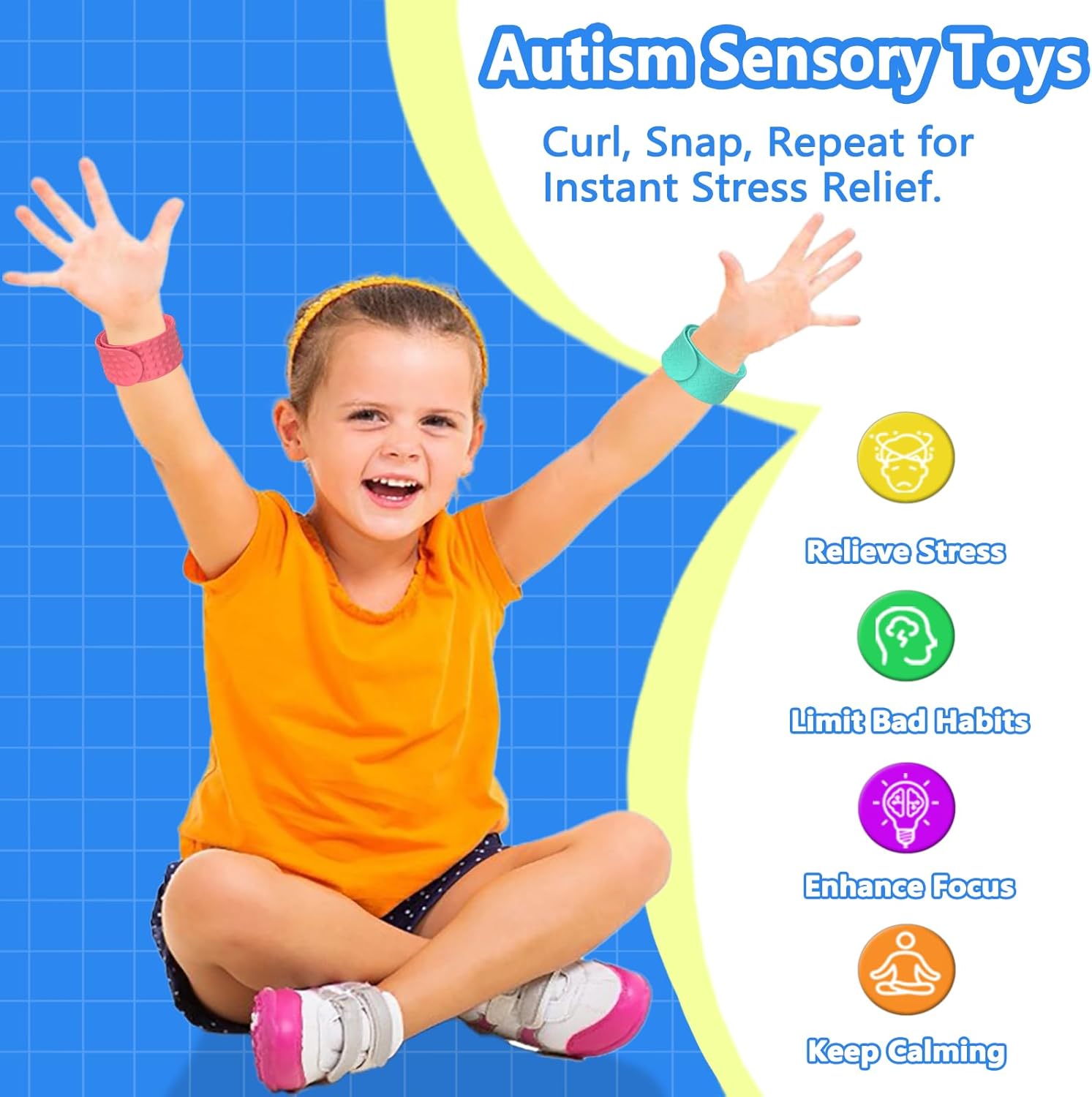 Textured Silicone Slap Bracelets, Sensory Fidget Toys for Kids and Adults, Calming Tools for Autism, ADHD, Anxiety and Stress, Essential Toys for Travel and Ideal for Classroom Rewards - 6 Pack