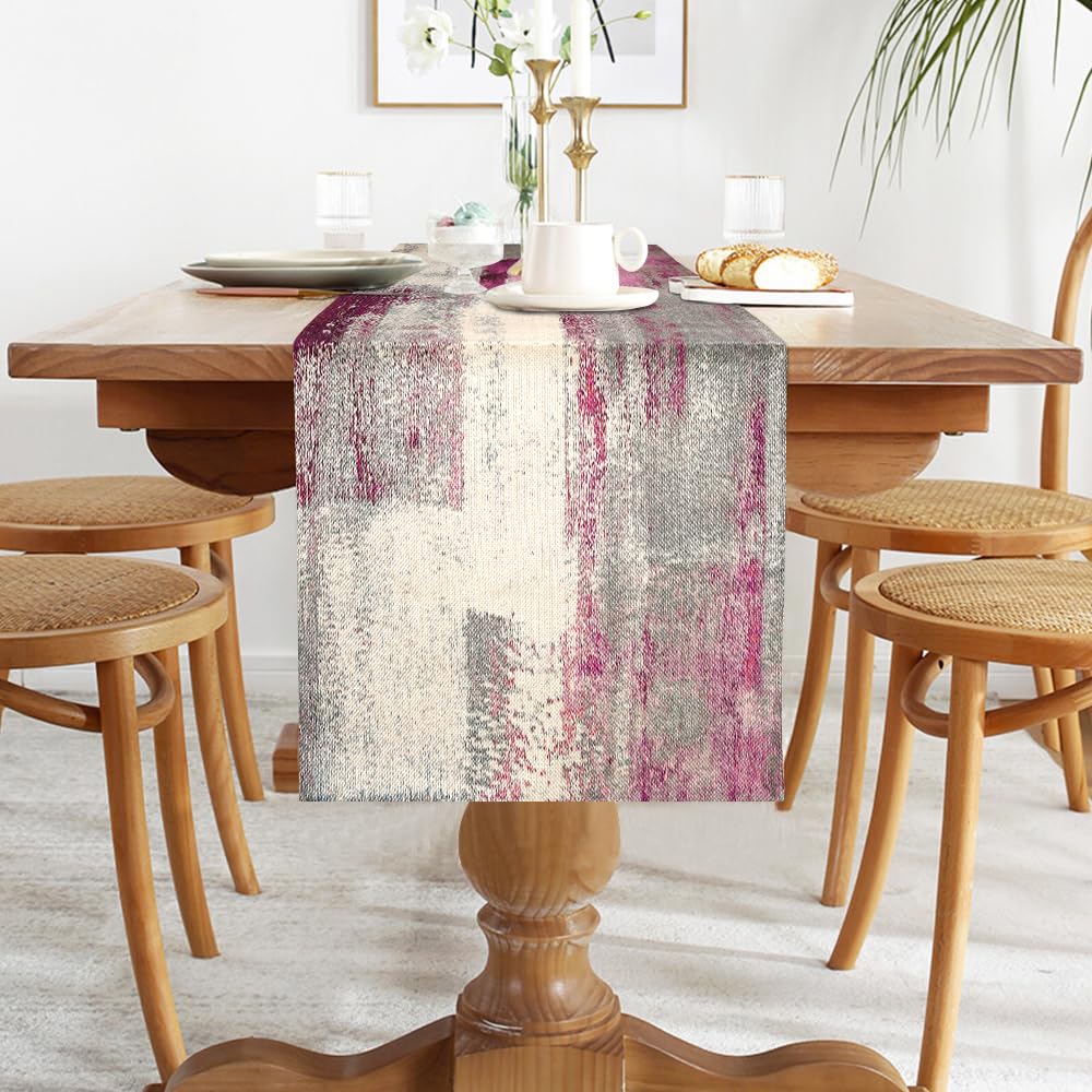 Coffee Table Runner Spring Linen Modern Purple and Grey Table Decorations Cotton Boho Decorative Cloth Rustic for Weddings Christmas Party Dinner Holidays Home Party Decor 33cm x 183cm - Image 4