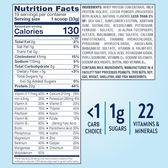 Glucerna Hunger Smart Diabetes Care Powder, Classic Chocolate, Diabetic Snack Replacement to Support Blood Sugar Management, 22g Protein, 130 Calories, 22.3 Oz, 2 Pack