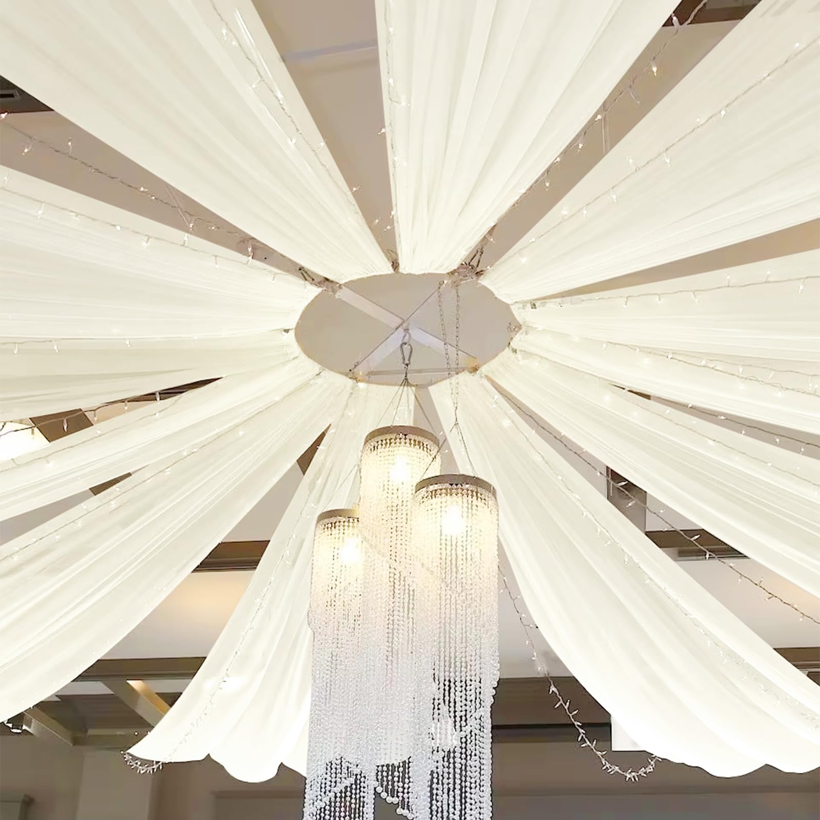 REWOMC 6 Panels Ivory Ceiling Drapes for Wedding 5ftx10ft Chiffon Fabric Arch Draping Curtains Sheer Drapery for Party Ceremony Birthday Baby Shower