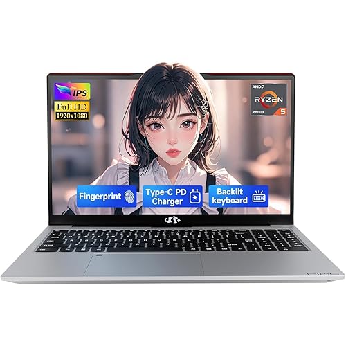 NIMO 15.6" Gaming Laptop, AMD Ryzen 5 6600H (Beat i7-1165G7, 6 Cores Up to 4.5GHz), 16GB DDR5 256GB SSD Business Laptop for Student, FHD Display, Backlit Keyboard, Fingerprint, 2Y Warranty