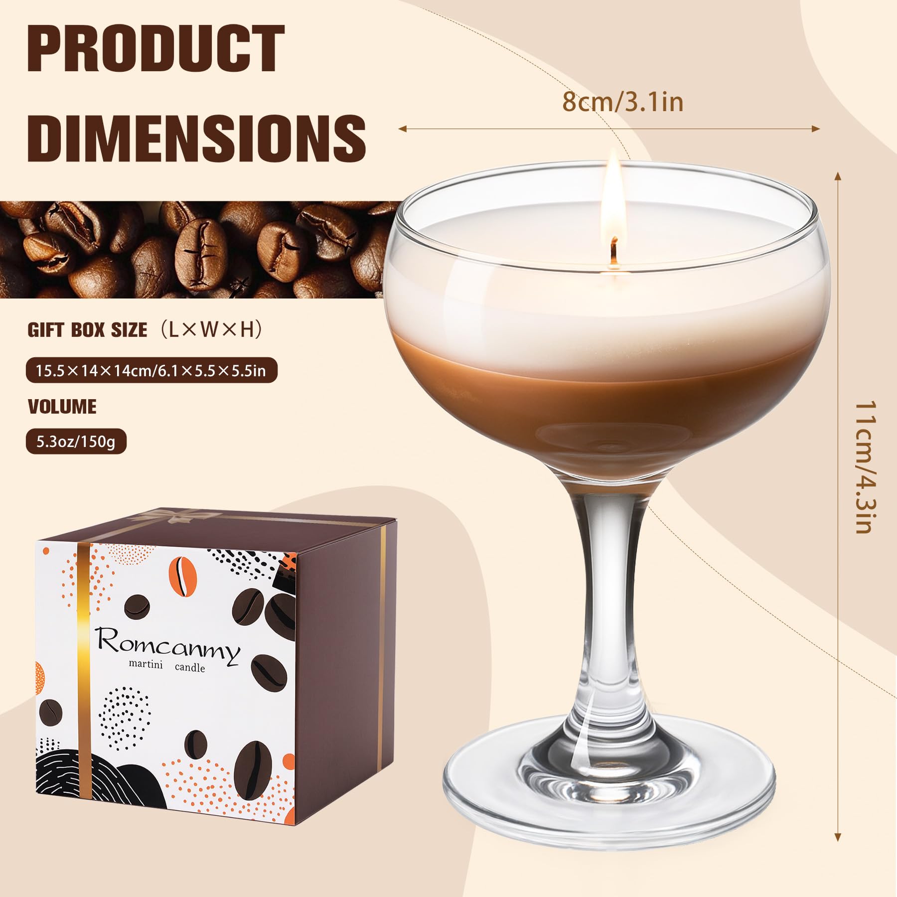Espresso Martini Candle Gifts for Women Men, Coffee Candles for Home Scented, Natural Soy Wax Unique Candles for Coffee Lovers, Small Martini Candle Gift for Christmas, Birthday, Home Decor