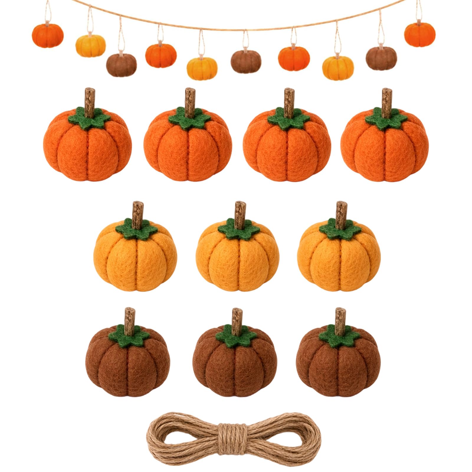 10PCS Pumpkin Garland with String, Hanging Pumpkin Decorations Indoor