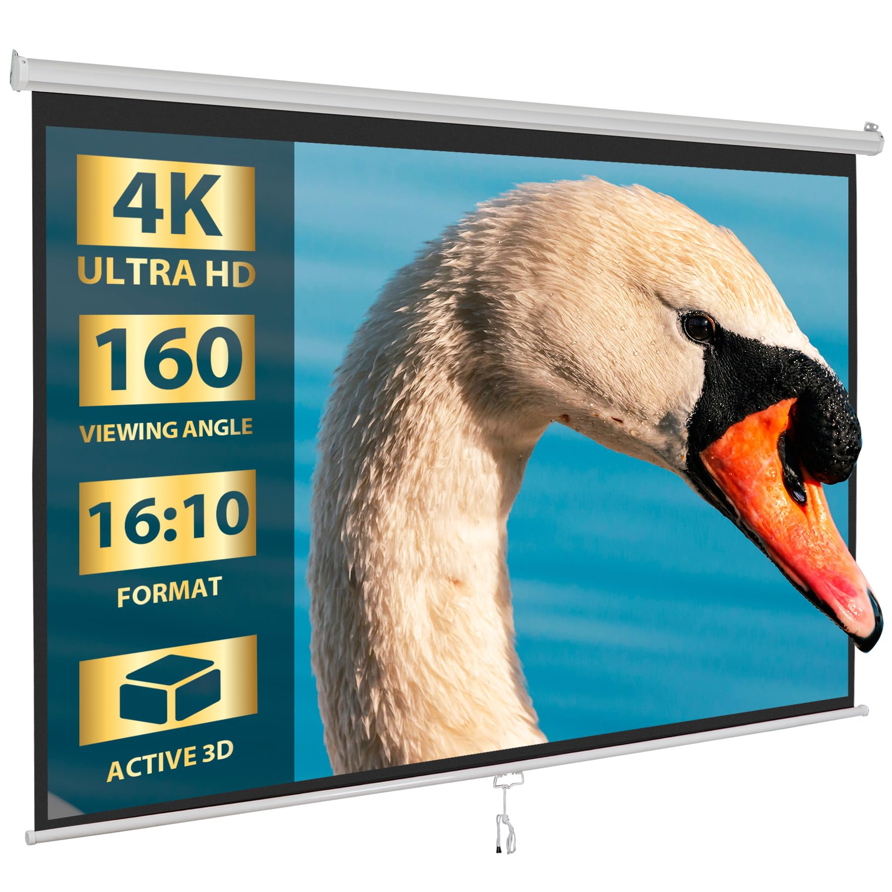 SUPER DEAL 100'' 16:10 HD Projection Screen Foldable Anti-Crease Portable Projector Movie Screen Manual Pull Down for Home Theater Presentation Education Outdoor Indoor Public Display, White