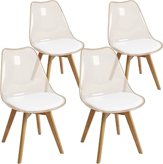 Dining Chairs Set of 4, Mid Century Modern Kitchen and Dining Chair, Soft Padded Dining Desk Chairs with Wood Legs, for Kitchen, Dining, Living Room & Bedroom, Amber Transparent