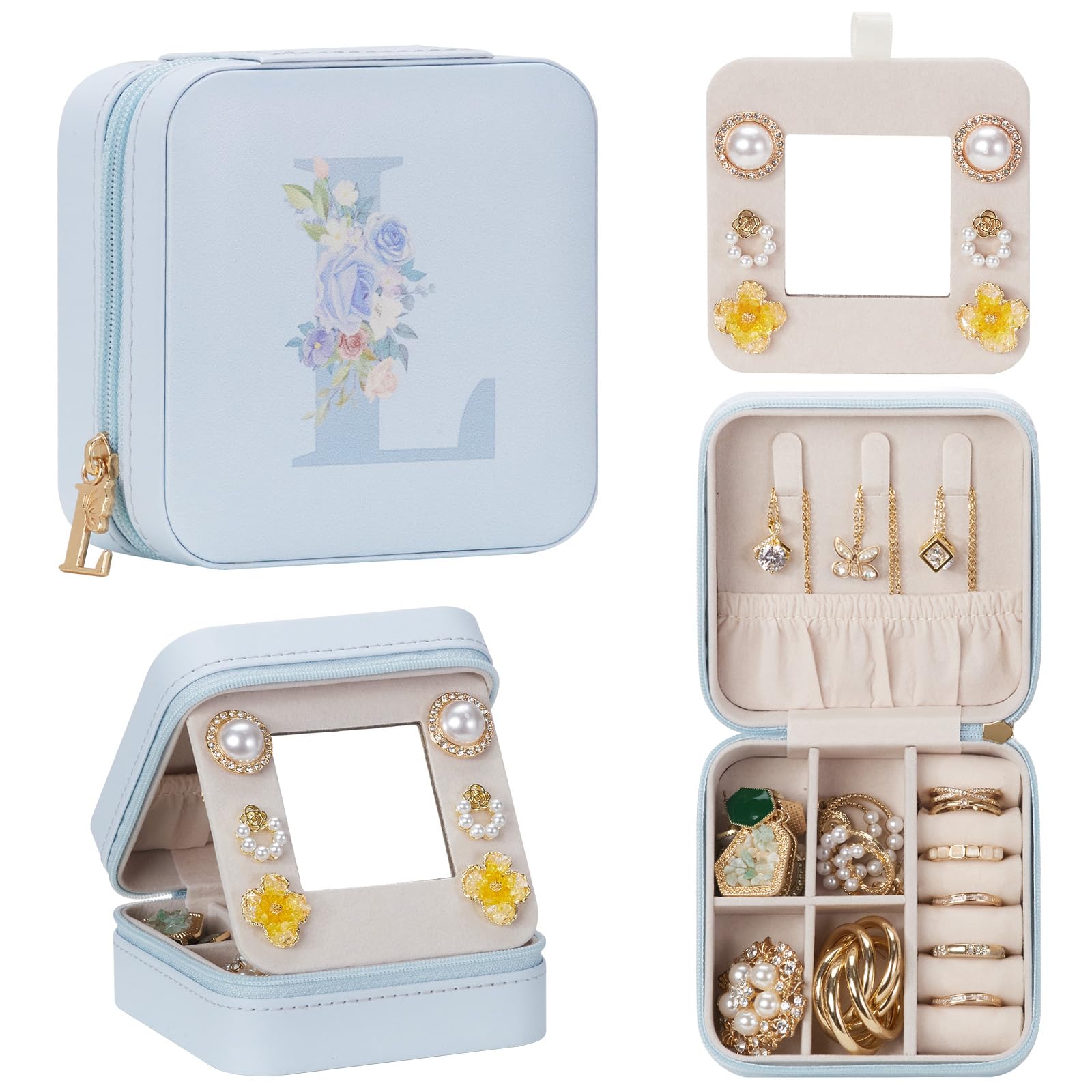 Photo 1 of Enthralite Travel Jewelry Box for Gift: Traveling Jewelry Case for Girls Women - Mini Organizer for Necklaces Earrings Blue L