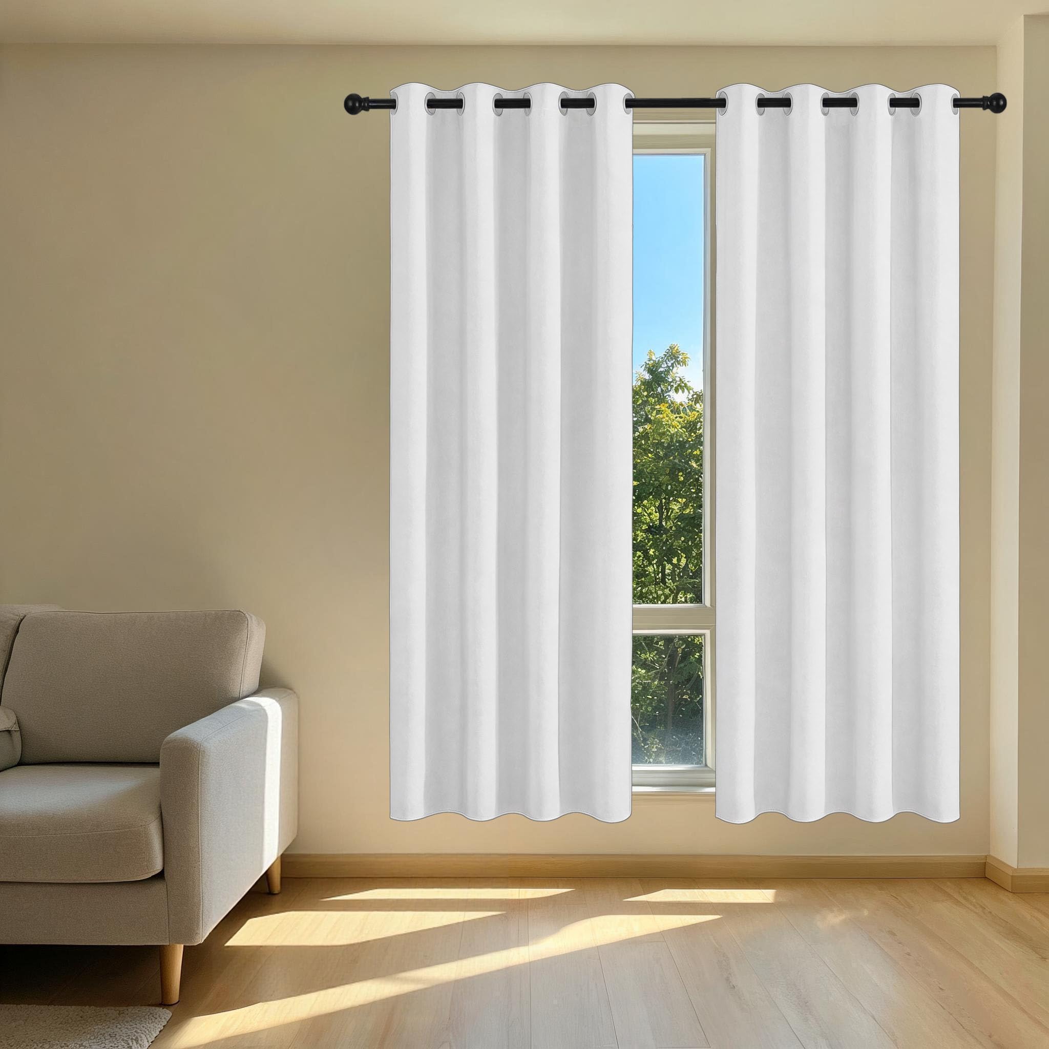 Cortinas Opacas 230 x 190 cm Ayuda a Reducir Luz, Calor y Frio Cortina Opaca Térmica para Dormitorio y Salón con Ojales para Salon y Dormitorio, Blanco