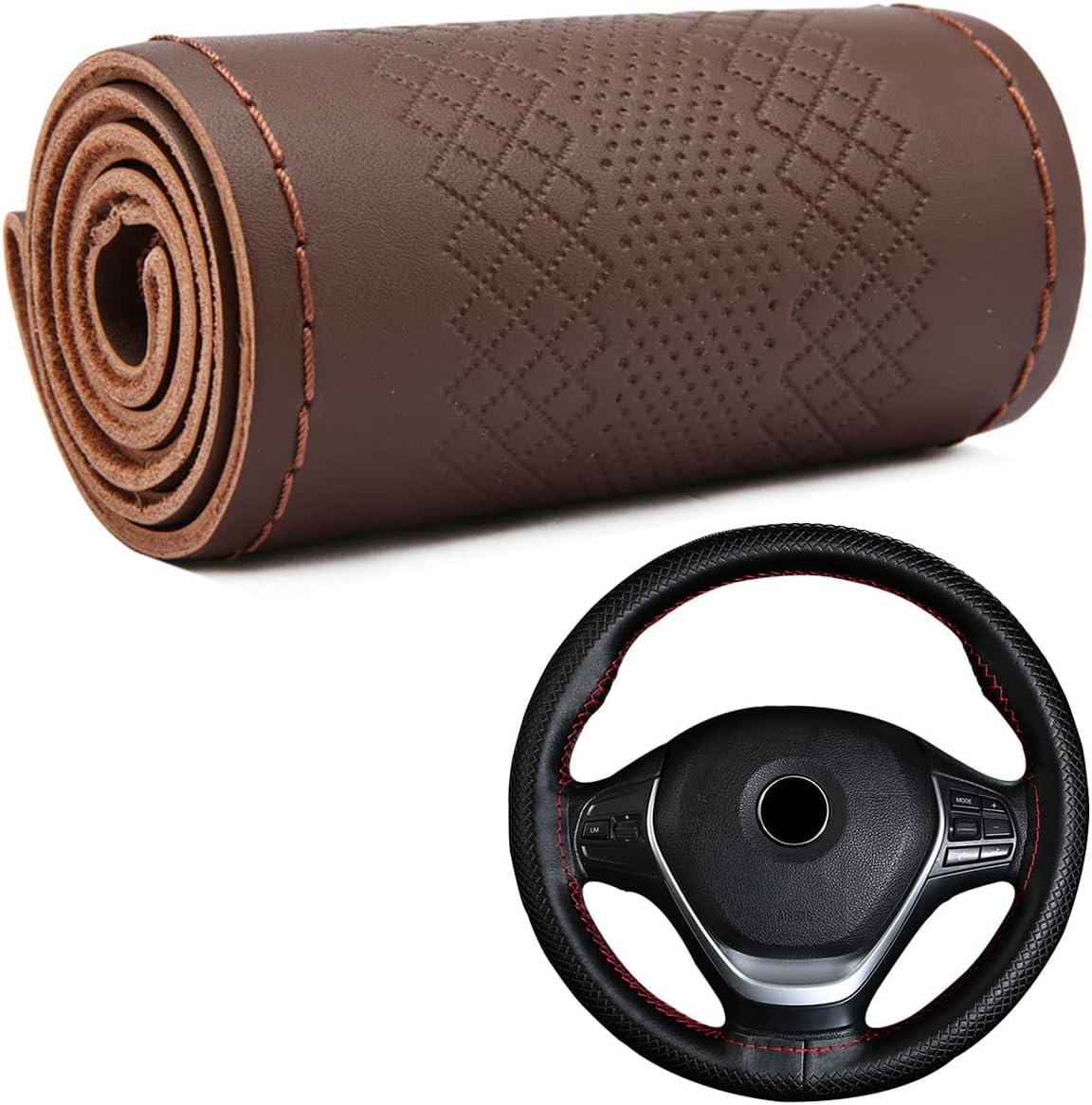 DEEYOTA Car Steering Wheel Cover Universal Fit Round Stitch Steering Wheel Wrap Thin