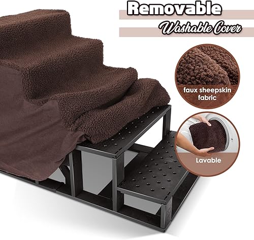 Miniatura 3 de HEVOL Escalones para mascotas para cama alta, escaleras ampliadas para perros de 5 niveles con funda extraíble y lavable, escaleras de plástico para