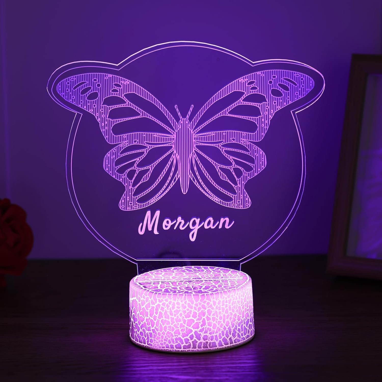 Personalized Name Butterfly Night Light with USB Charger 3D Butterfly Lamp for Girls Bedroom Custom Multicolor Light for Bedside (Style 1)